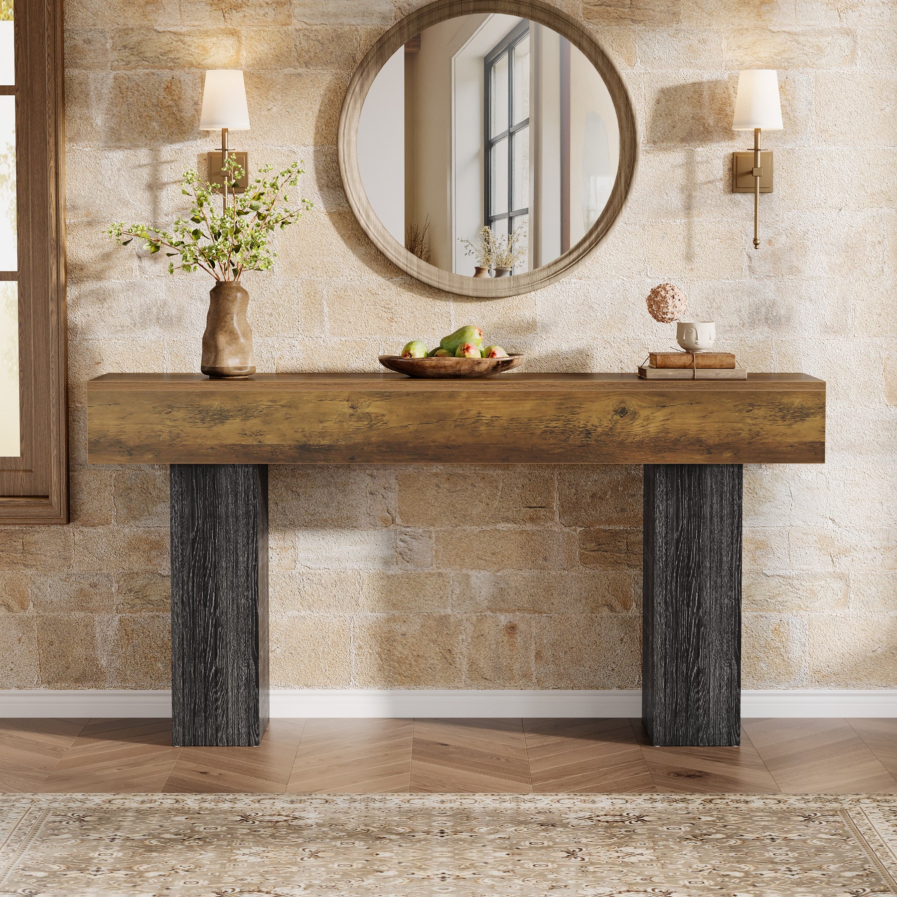 160 cm Lange Entreetafel van Hout, Landelijke Consoletafel voor Hal en Woonkamer