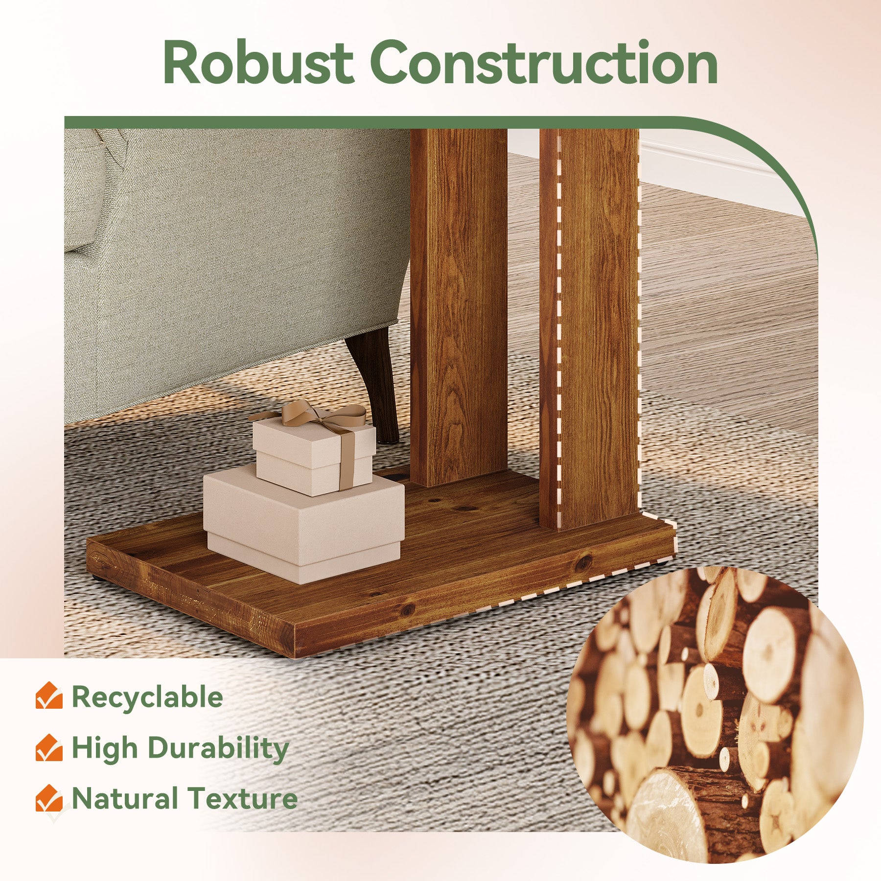 Tribesigns 50x35x60 cm C-vormig bijzettafeltje, tweelaags massief houten nachtkastje met stabiele constructie voor slaapkamer