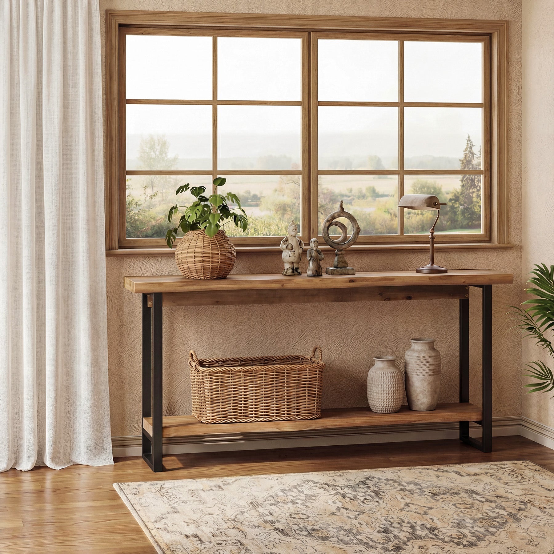 160 cm Massief Houten Live-Edge Consoletafel met Metalen Poten