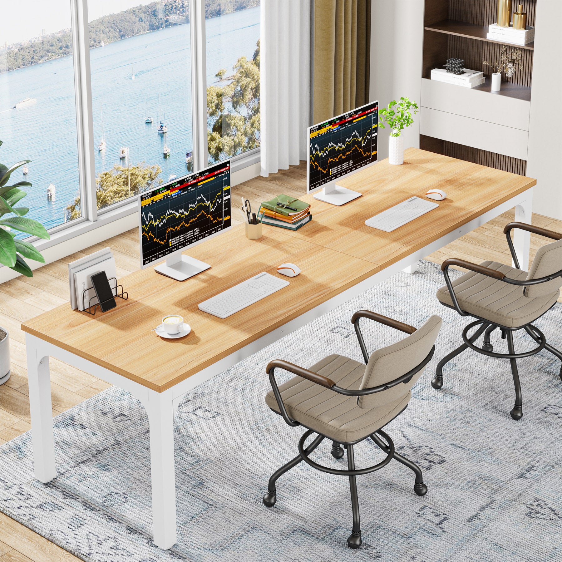 200 cm Tribesigns Computerbureau, Extra Lang Tweepersoons Computerkantoren voor Thuiskantoor