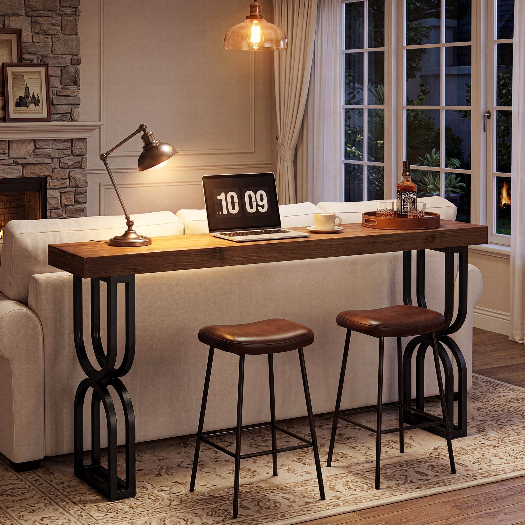 150 cm Massief Houten Consoletafel, U-vormige Metalen Poten voor Hal