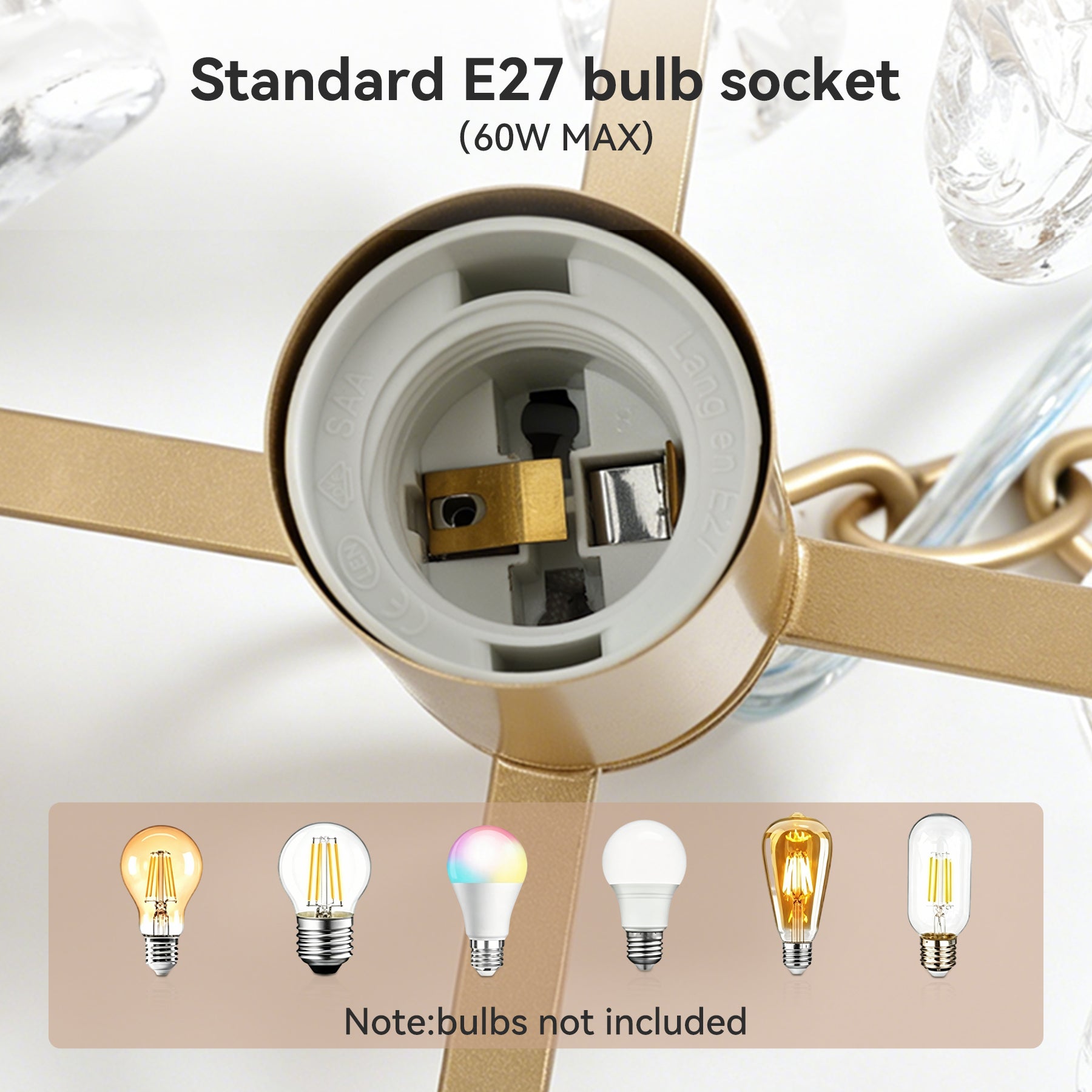 17,5 x 17,5 x 30 cm Tribesigns Gouden Hanglamp, Moderne Pendellamp met Watergolf Glaskristallen en E27-Fitting voor Keukeneiland Eetkamer en Hal [Energy Class E]
