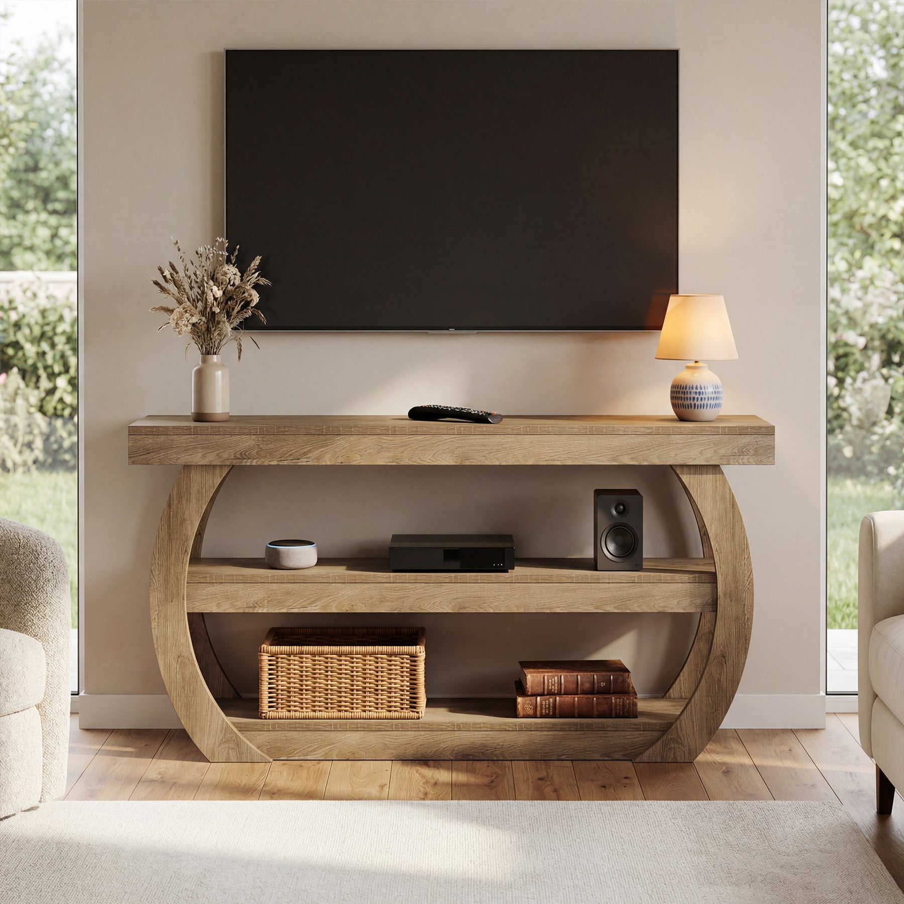 160 cm TV Meubel voor TV tot 75 Inch, Landelijke Media Tafel met Opbergruimte