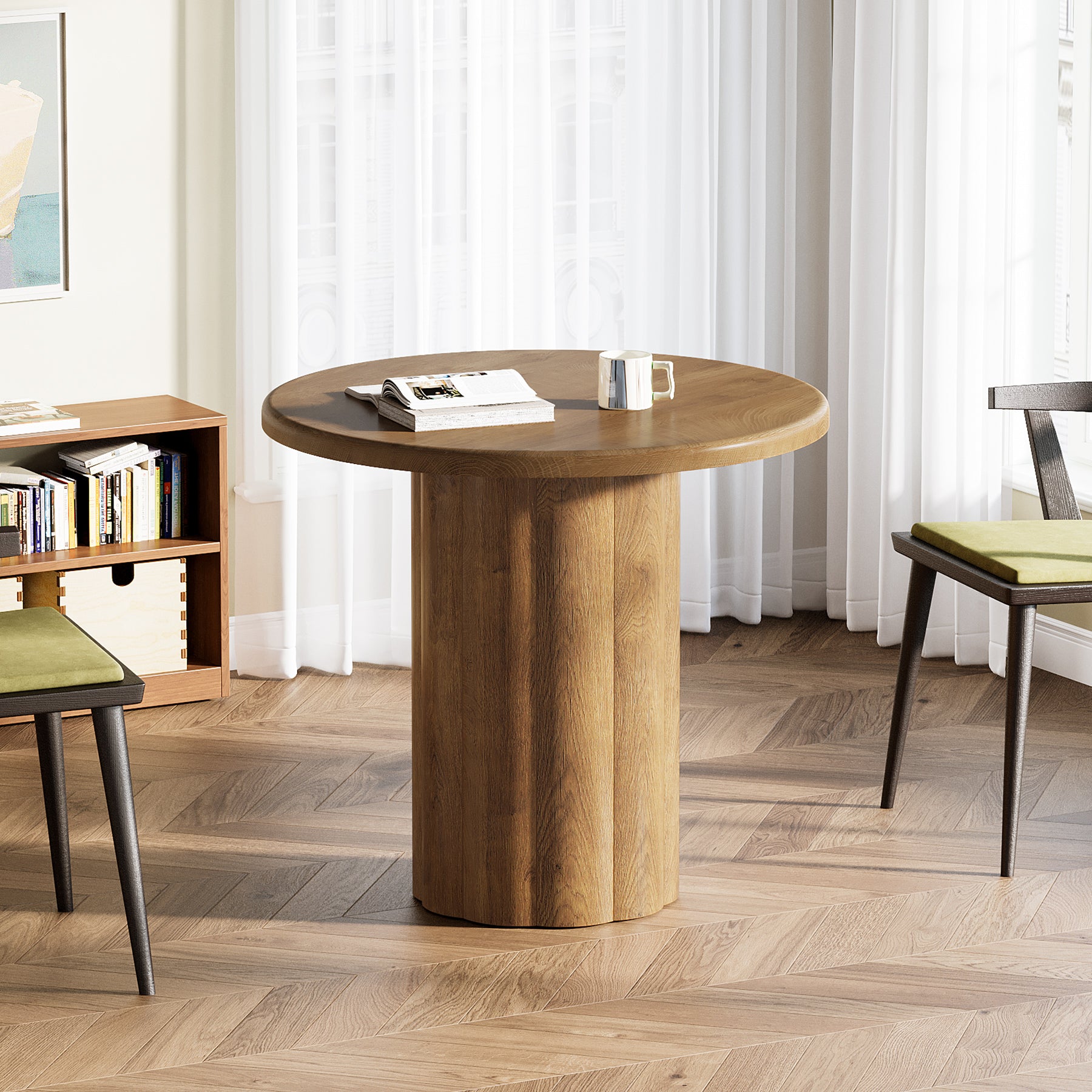 80 cm Ronde Conferentietafel voor 4 Personen, Stevige Basis voor Overlegruimte en Ontvangstbalie