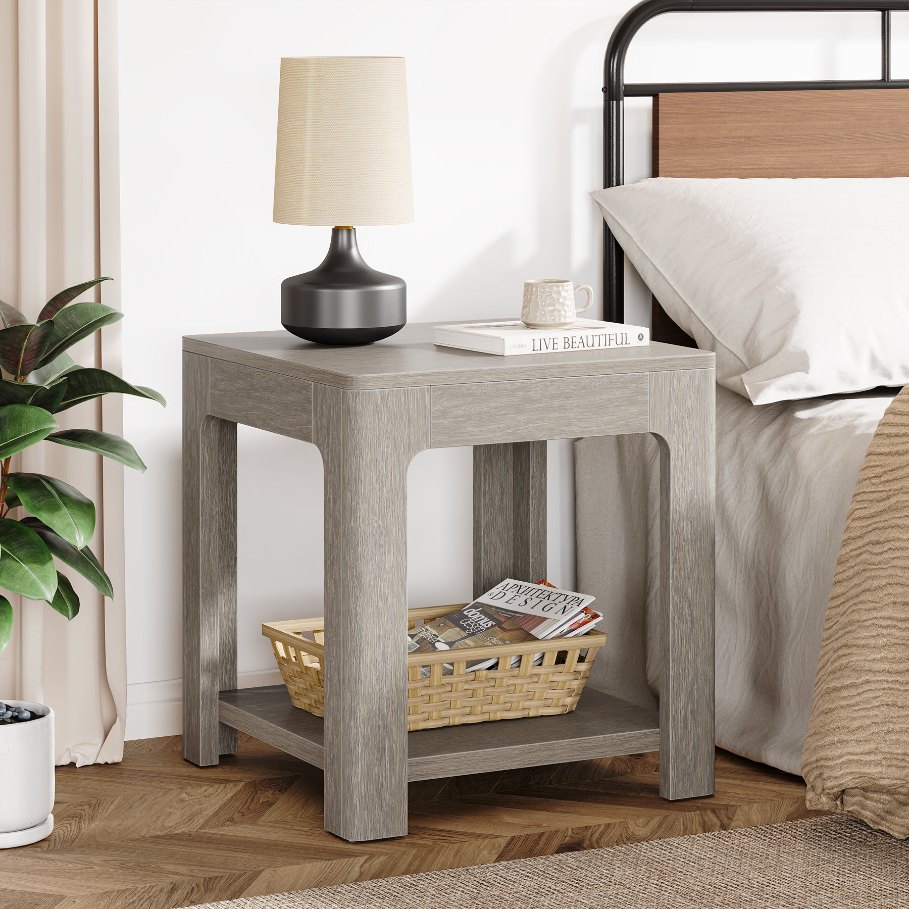55 cm Tribesigns Bijzettafel, Tweedelige Nachtkast in Landelijke Stijl voor Woonkamer