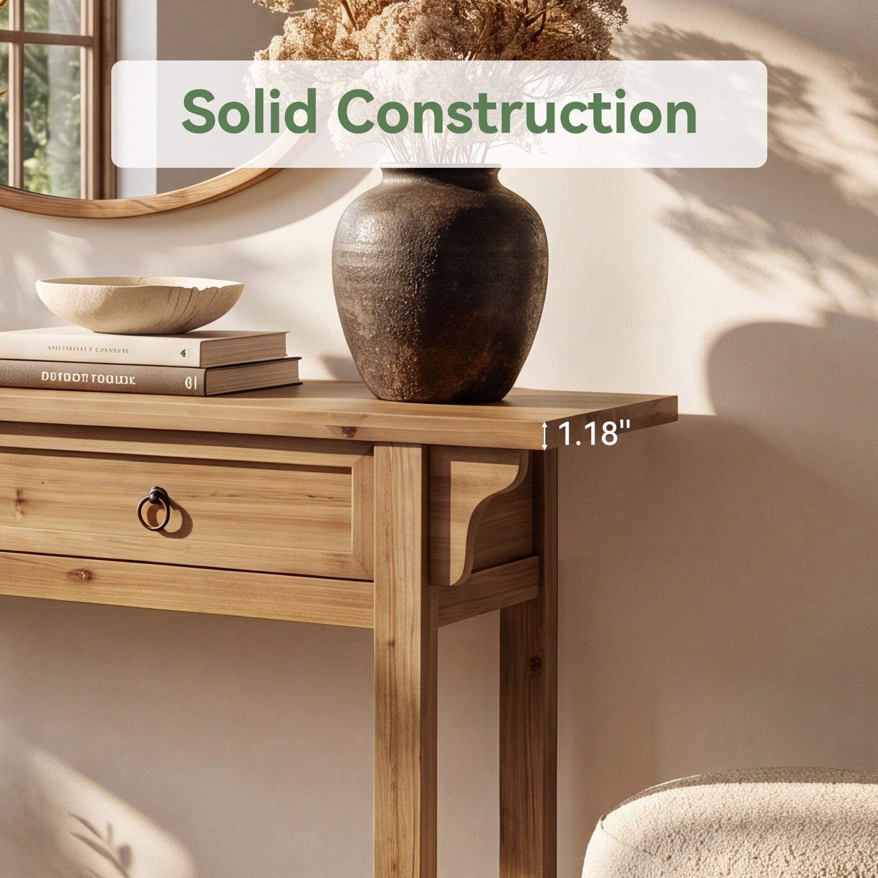 Tribesigns massief houten consoletafel 160 cm met 2 lades, smalle haltafel met opbergruimte