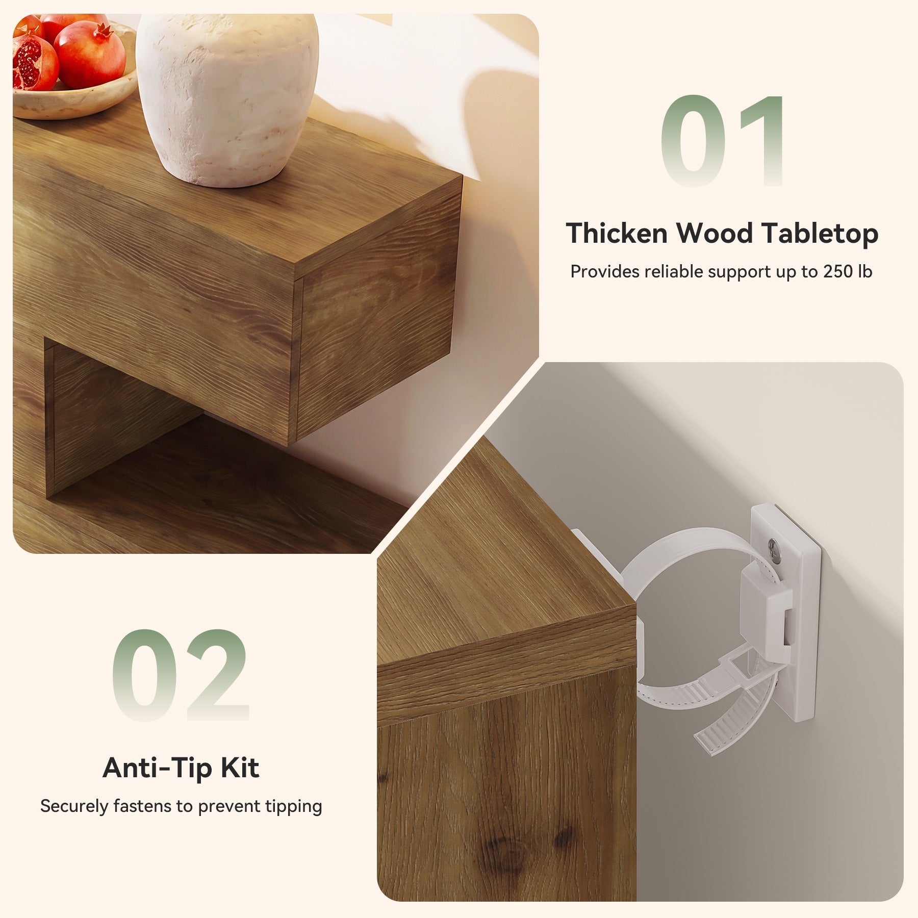 Tribesigns Massief Houten Console Tafel 110 cm met 4 niveaus, smalle haltafel in landelijke stijl