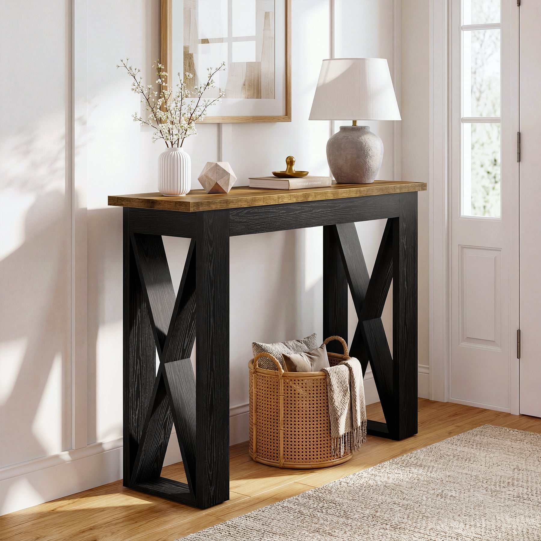 Tribesigns Smalle Consoletafel 105 cm, Industriële Haltafel met Opbergrek