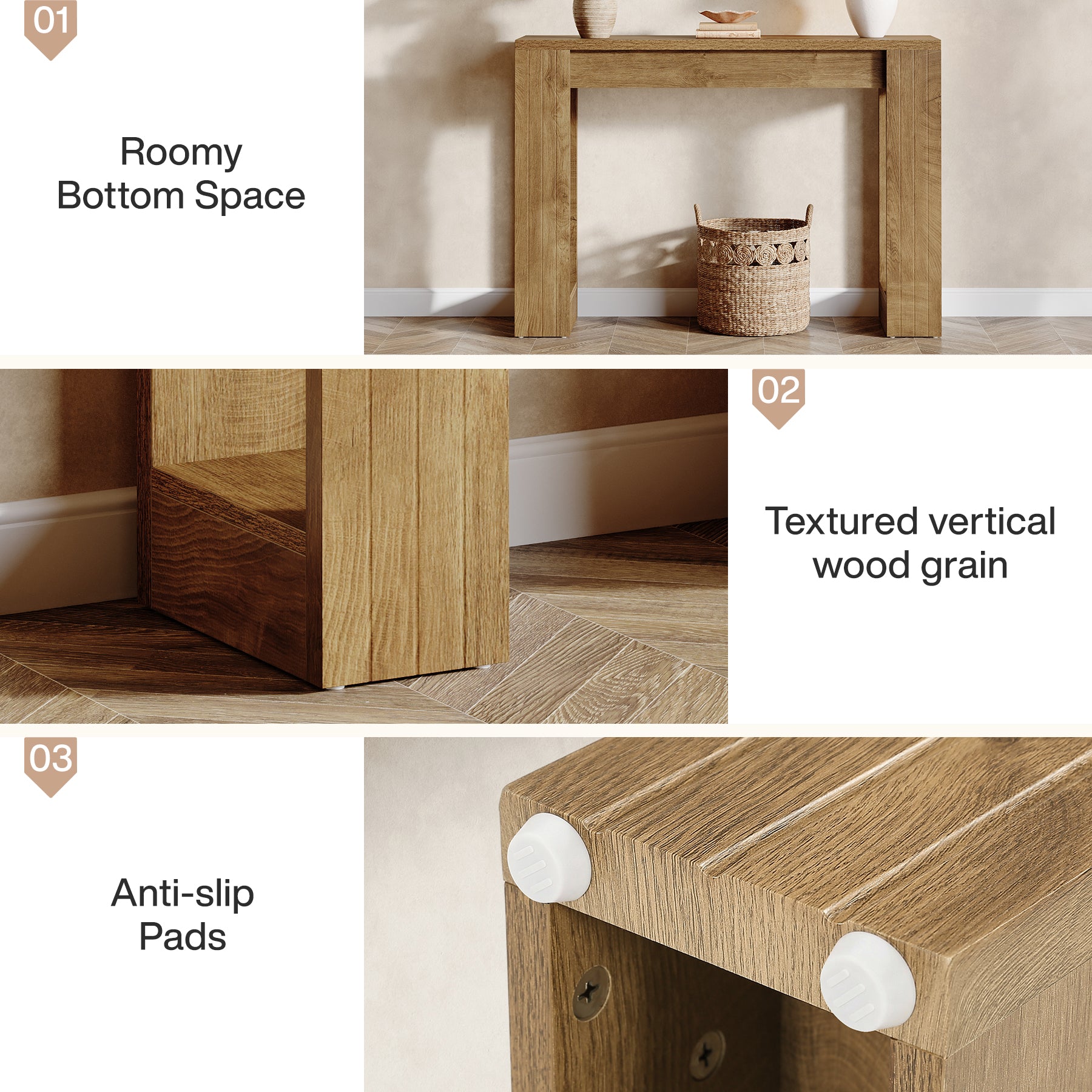 105 cm Houten Consoletafel met Dubbele Basis, Moderne Haltafel voor Entree en Woonkamer