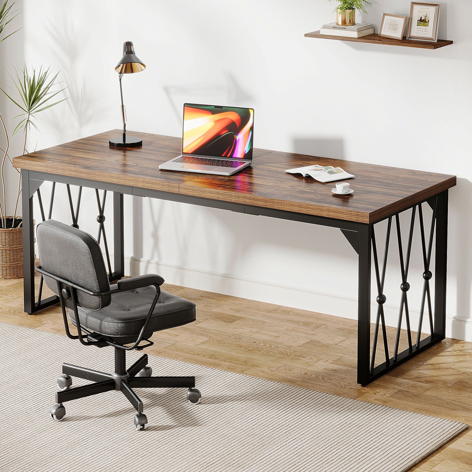 Zwart-Bruine Conferentietafel 200 cm, Stijlvol Rectangular Ontwerp voor Kantoorruimte