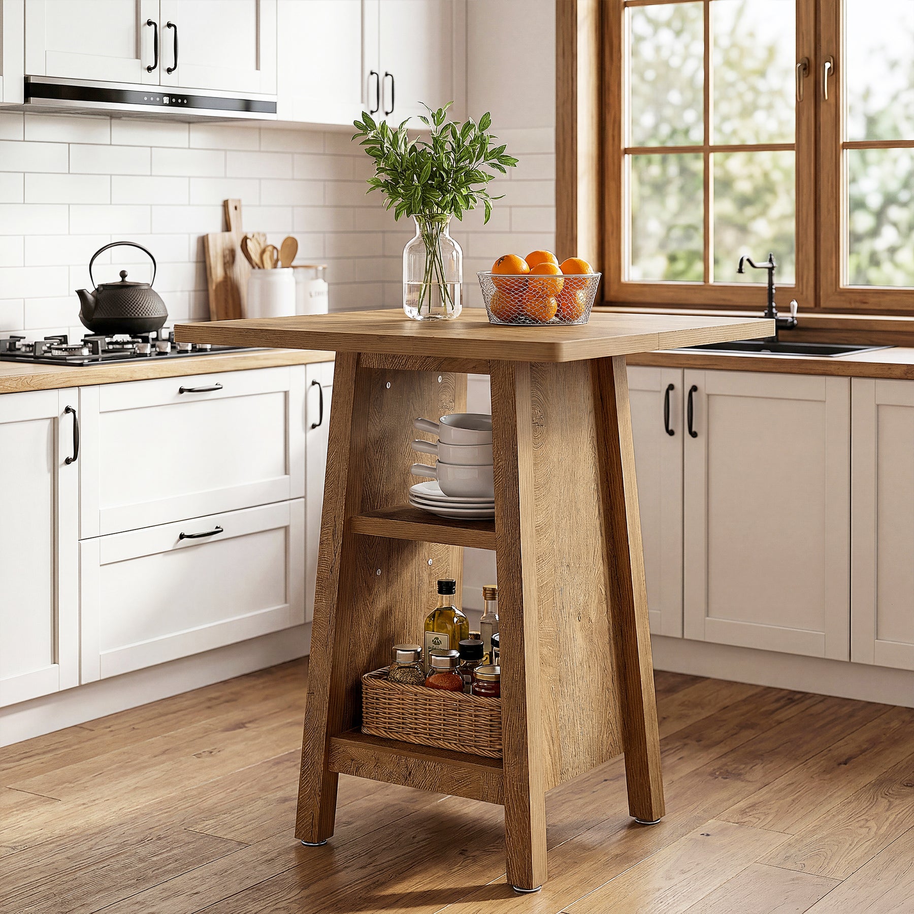 Tribesigns 90 cm keukeneiland, vierkante keukentafel met 2 planken voor keuken