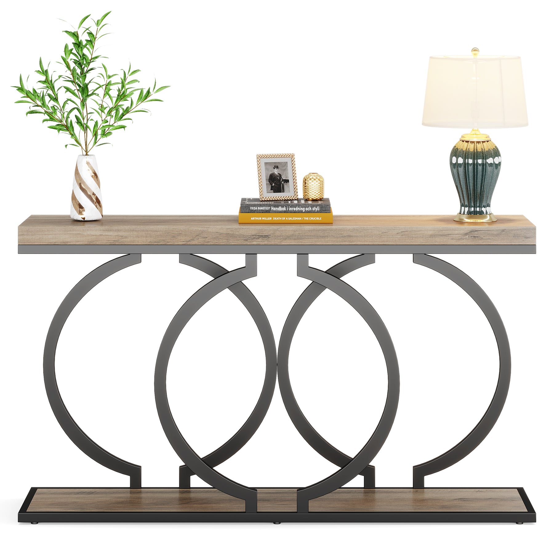 140 cm Gouden Consoletafel met Faux Marmeren Blad, Moderne Smalle Accenttafel voor Woonkamer en Entree