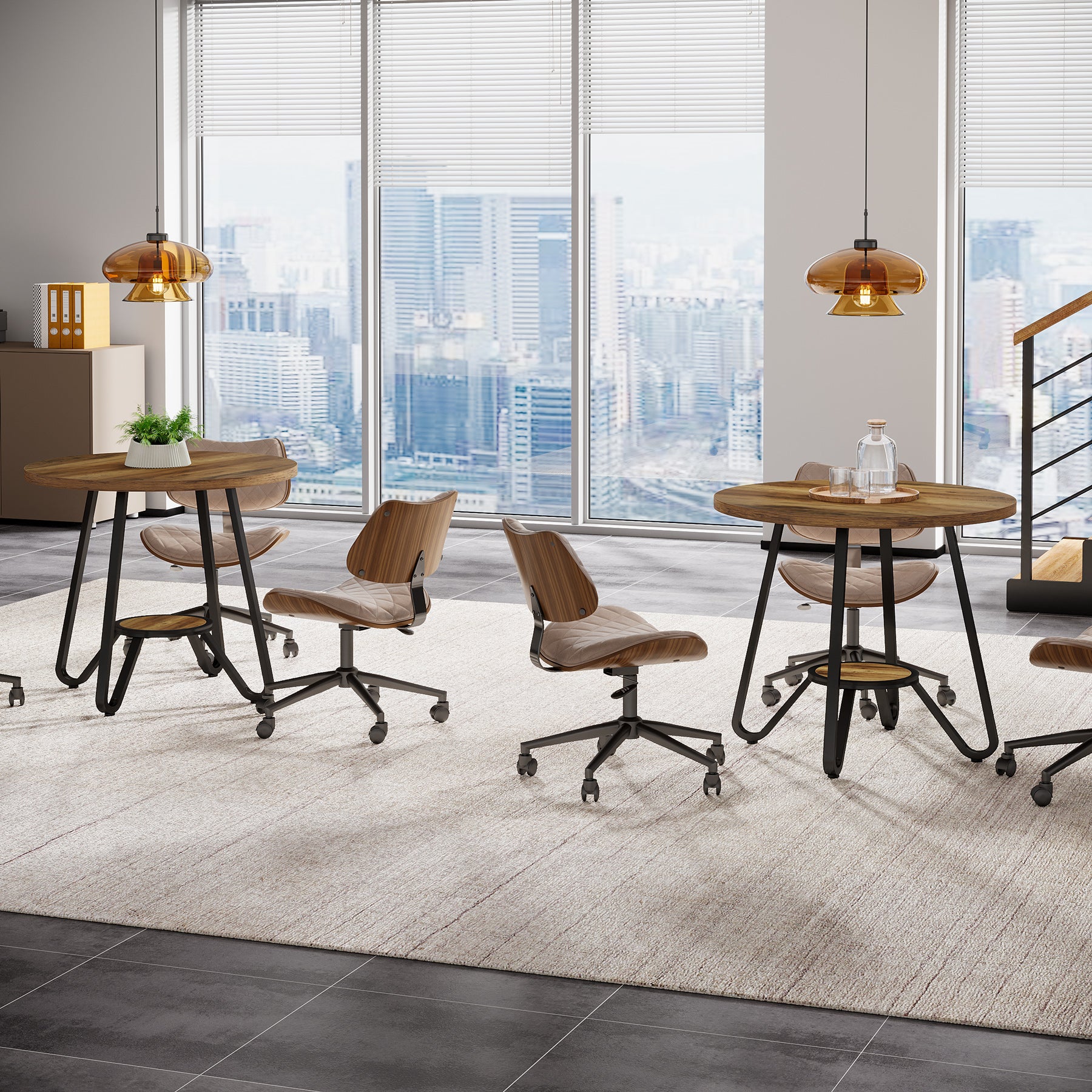 80 x 80 x 75 cm Ronde Conferentietafel voor 2-4 Personen, Compacte Houten Kantoortafel Bruin