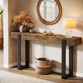 160 x 30 cm Tribesigns massief houten consoletafel met metalen steunpoten, smalle sidetable voor hal entree woonkamer en achter de bank 3
