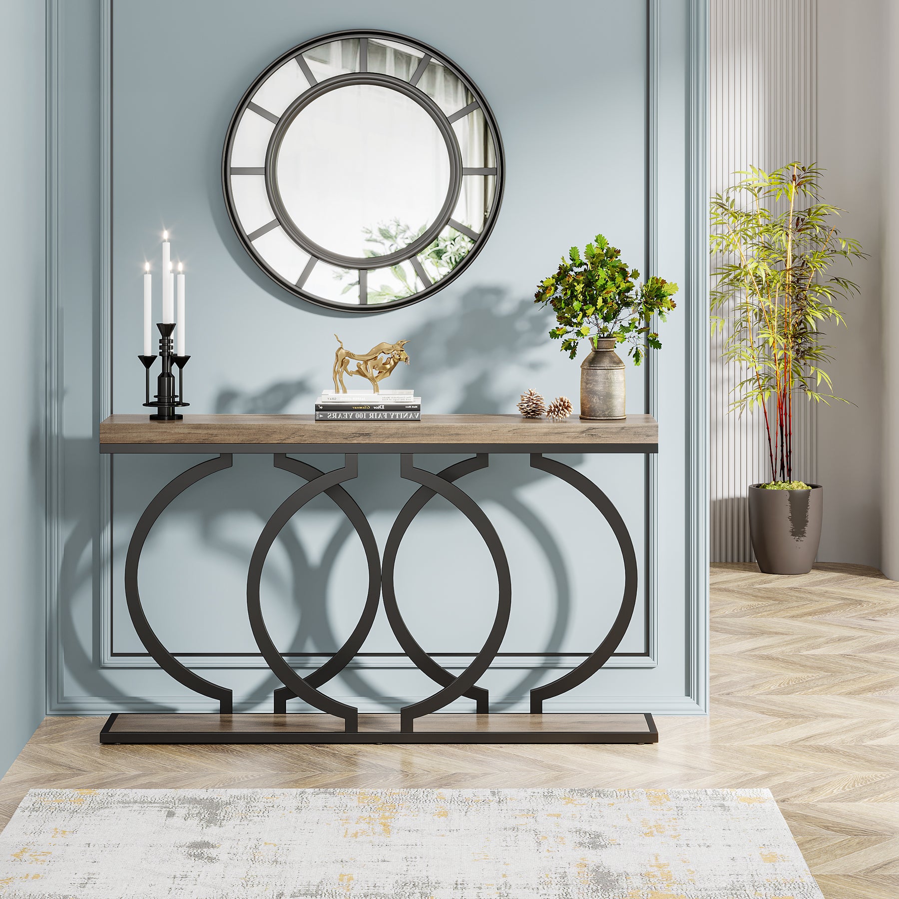 140 cm Gouden Consoletafel met Faux Marmeren Blad, Moderne Smalle Accenttafel voor Woonkamer en Entree