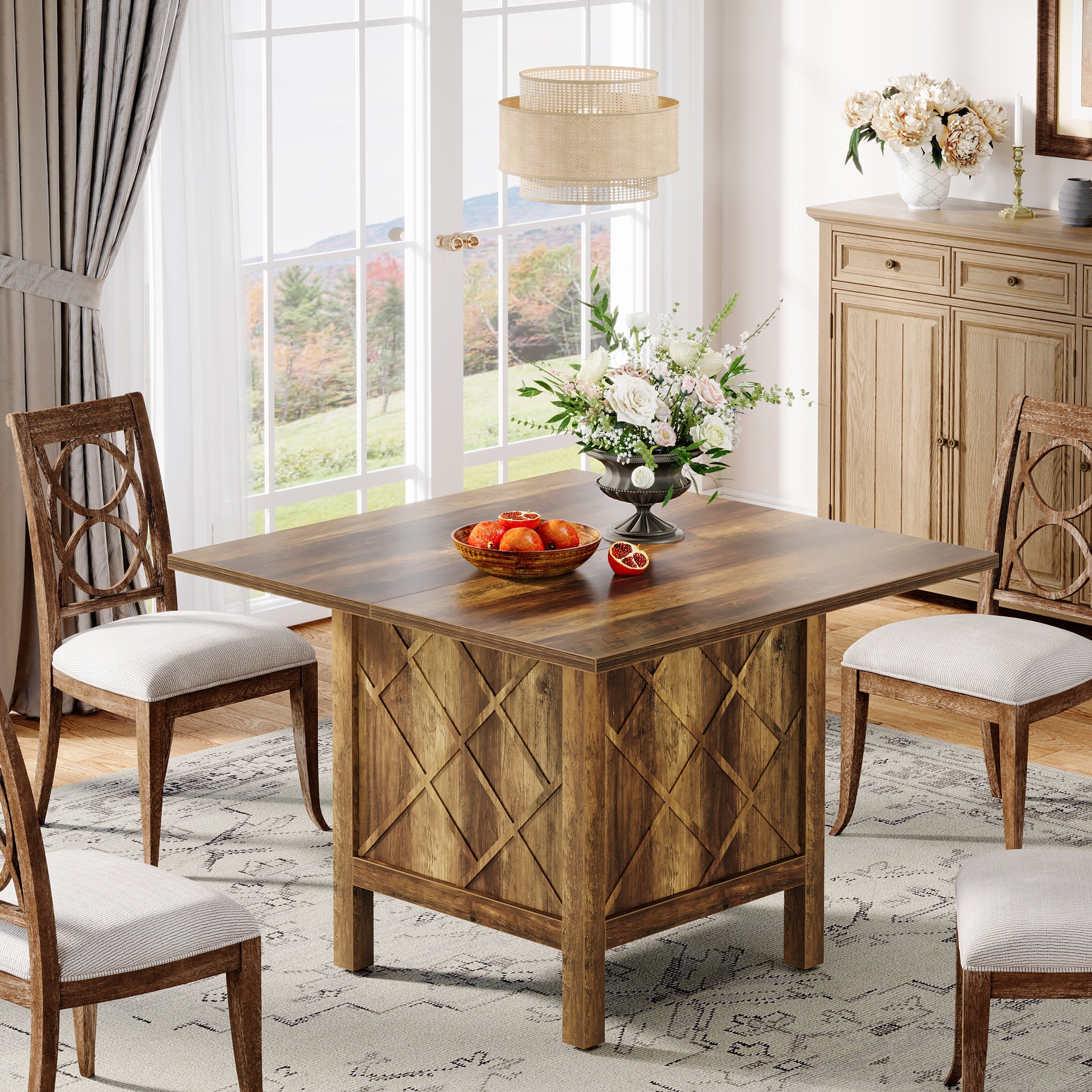 100 cm Landelijke Eettafel, Vierkante Houten Tafel met Stevig Frame voor Eetkamer