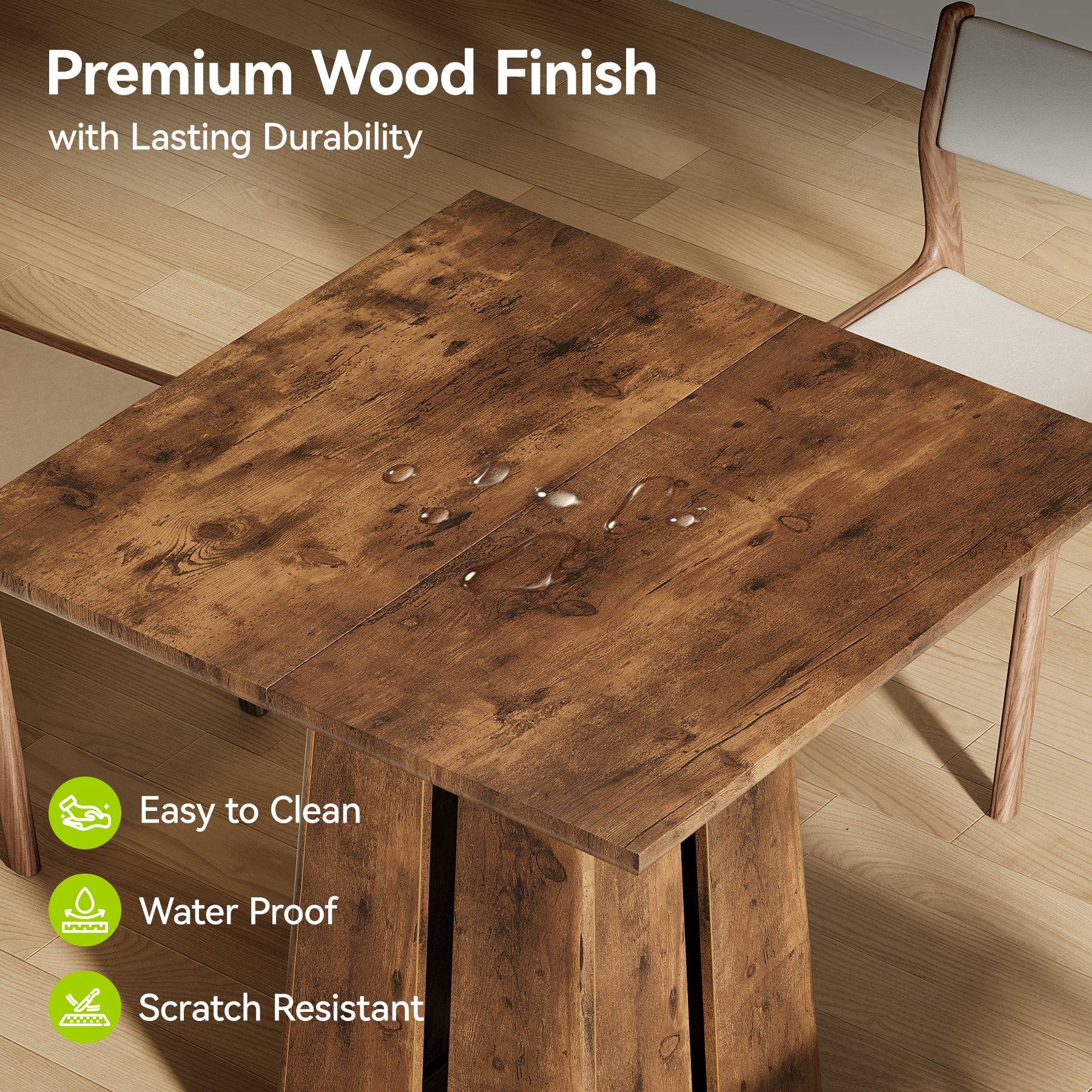 Eettafel van 80 cm in Rustiek Bruin, Industriële Vierkante Keukentafel voor 4 Personen