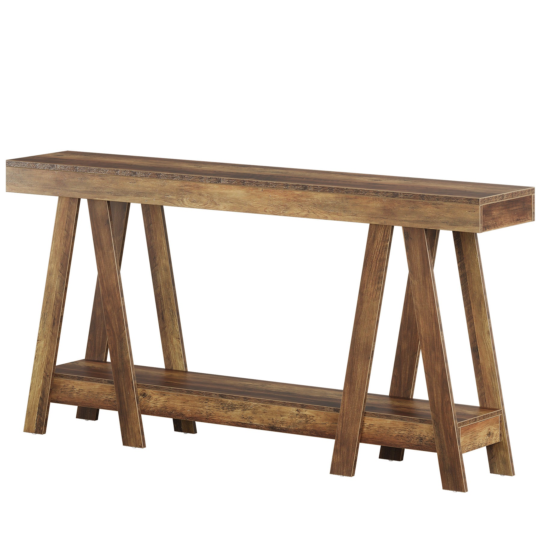 180 cm Landelijke Consoletafel met 2 Lagen, Accenttafel voor Hal en Achter Bank