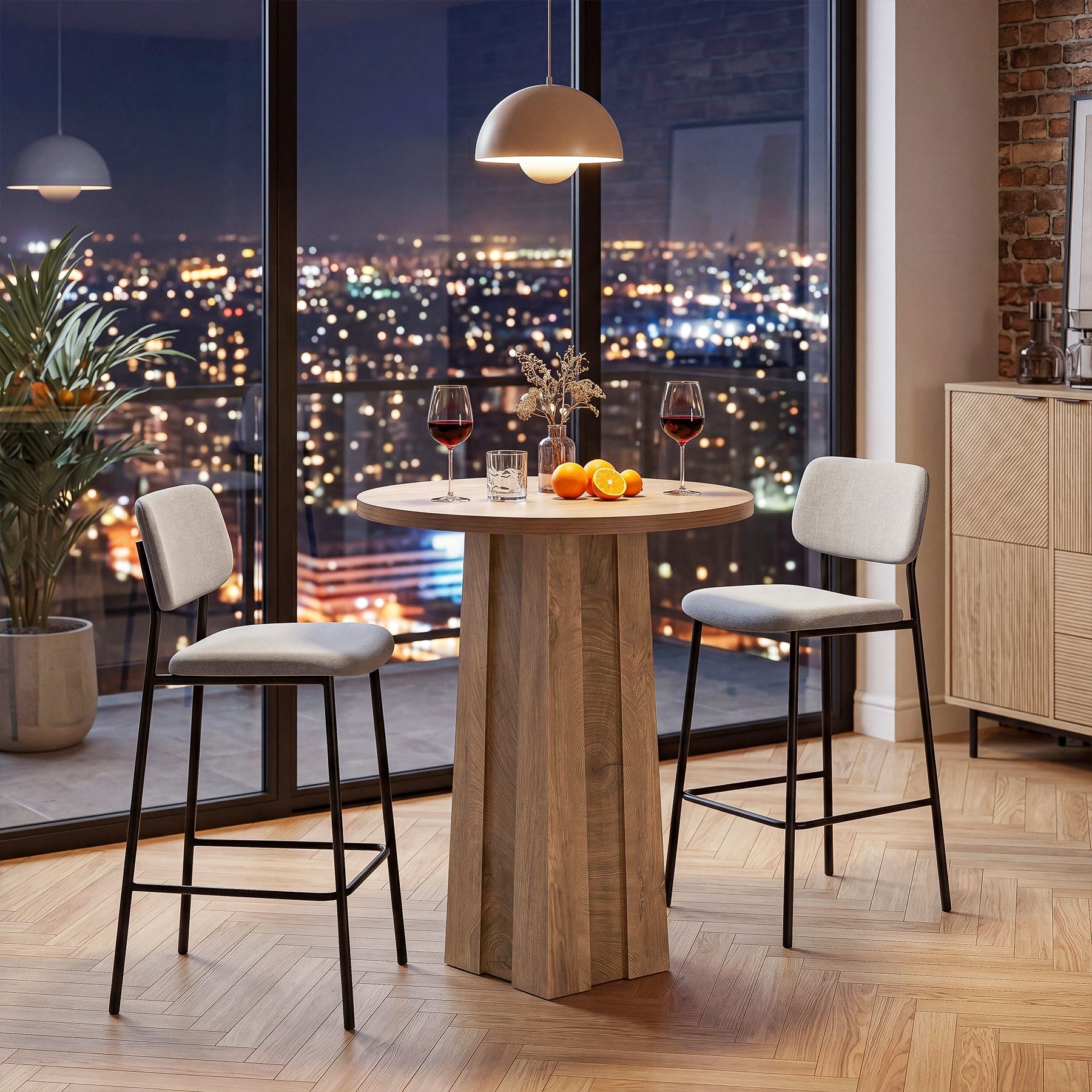Ronde bartafel 80 cm met geribbelde zuilvoet, moderne bistrotafel op bardhoekhoogte