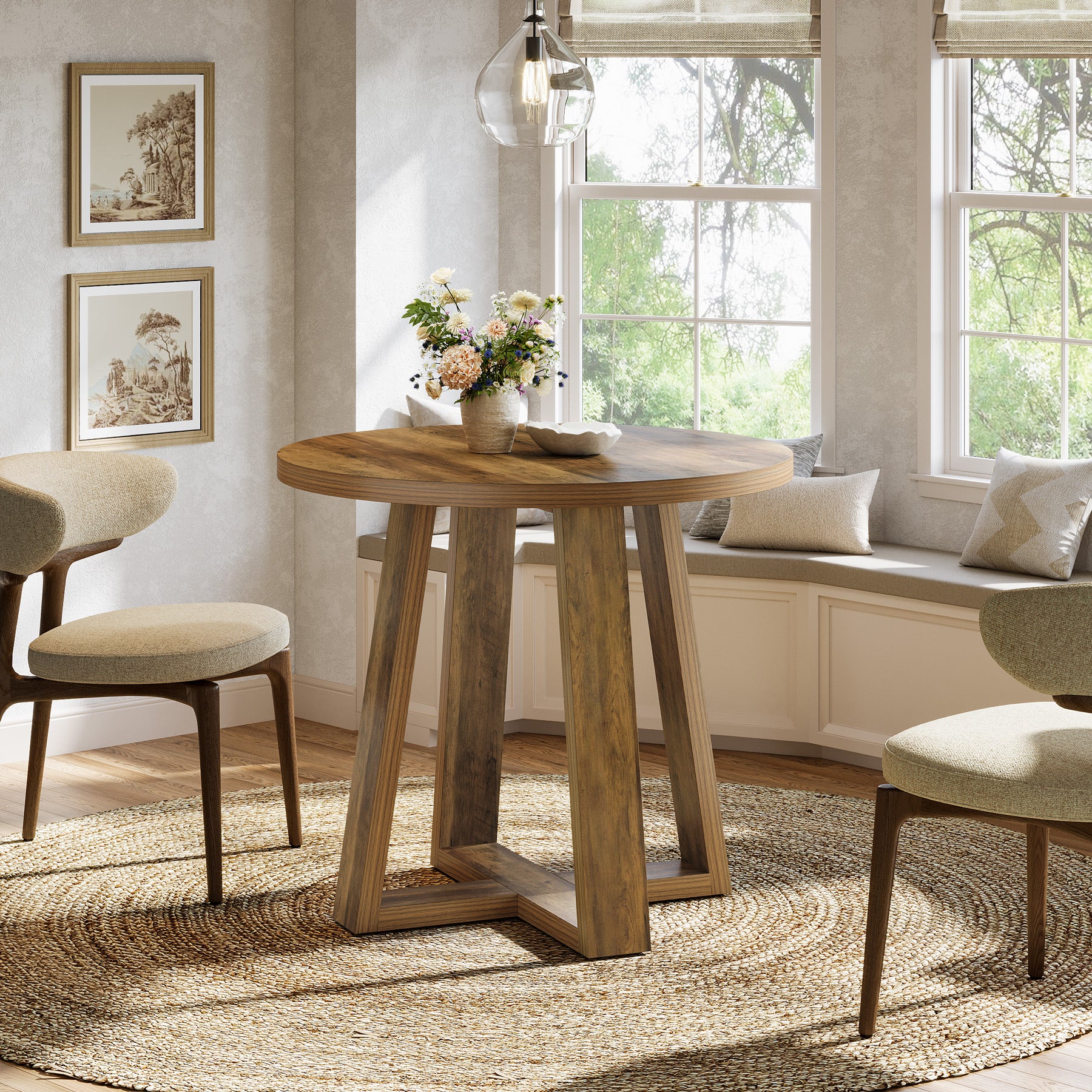 80 cm Ronde Eettafel voor 2-4 Personen, Landelijke Keukentafel voor Kleine Ruimte