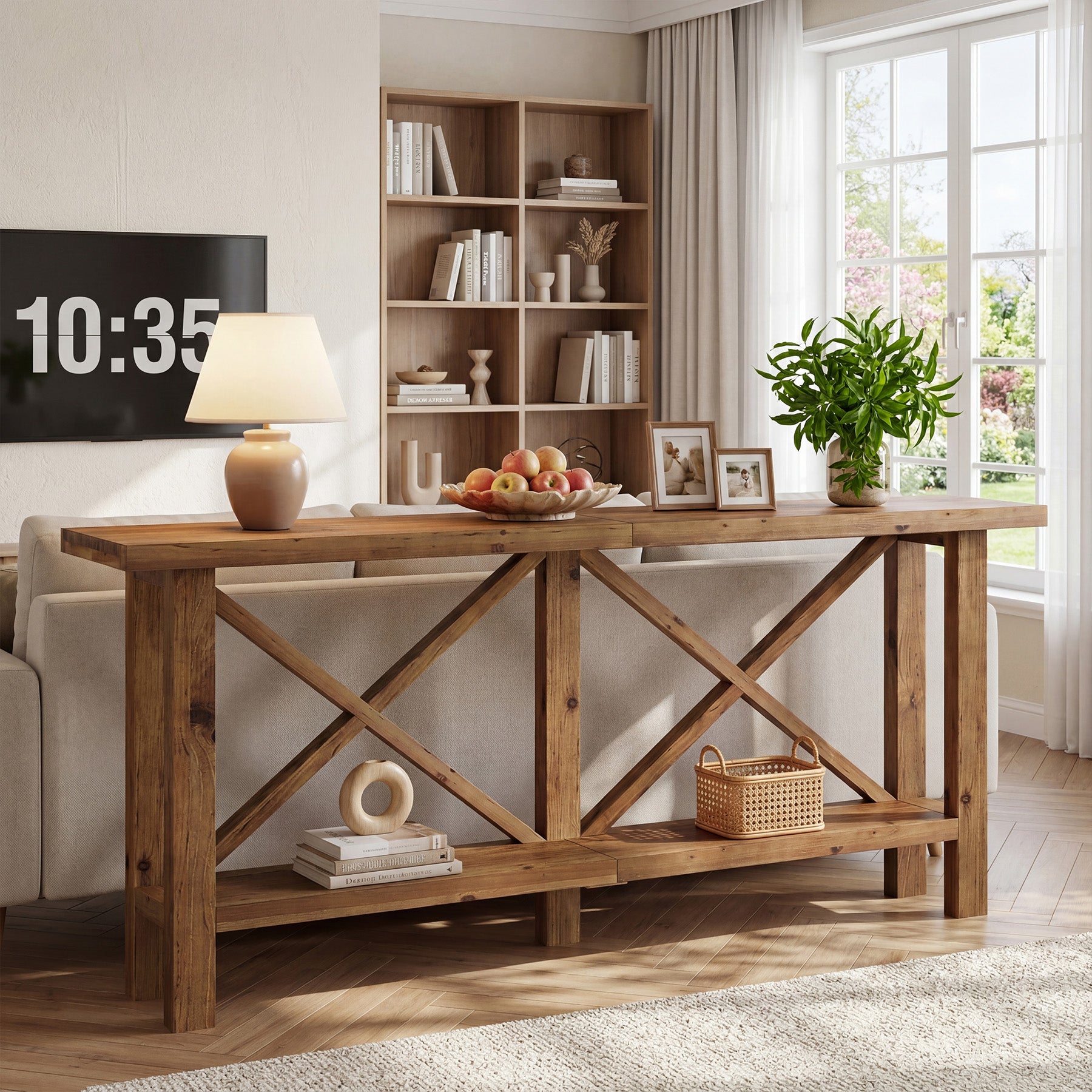 180 cm Tribesigns smalle consoletafel, 2-laagse haltafel van massief hout