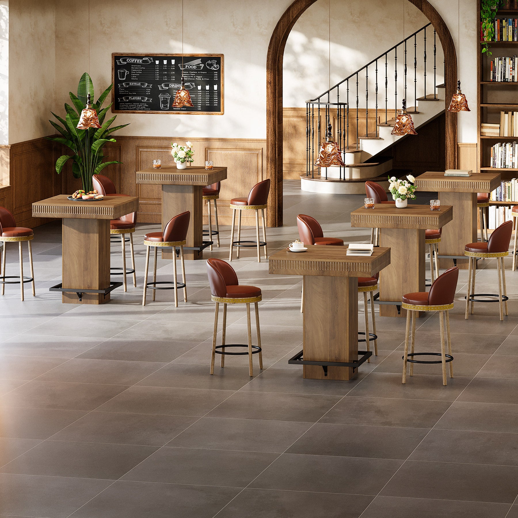 80 cm Vierkante Bartafel, Industriële Bistro Pubtafel met Metalen Voetensteun