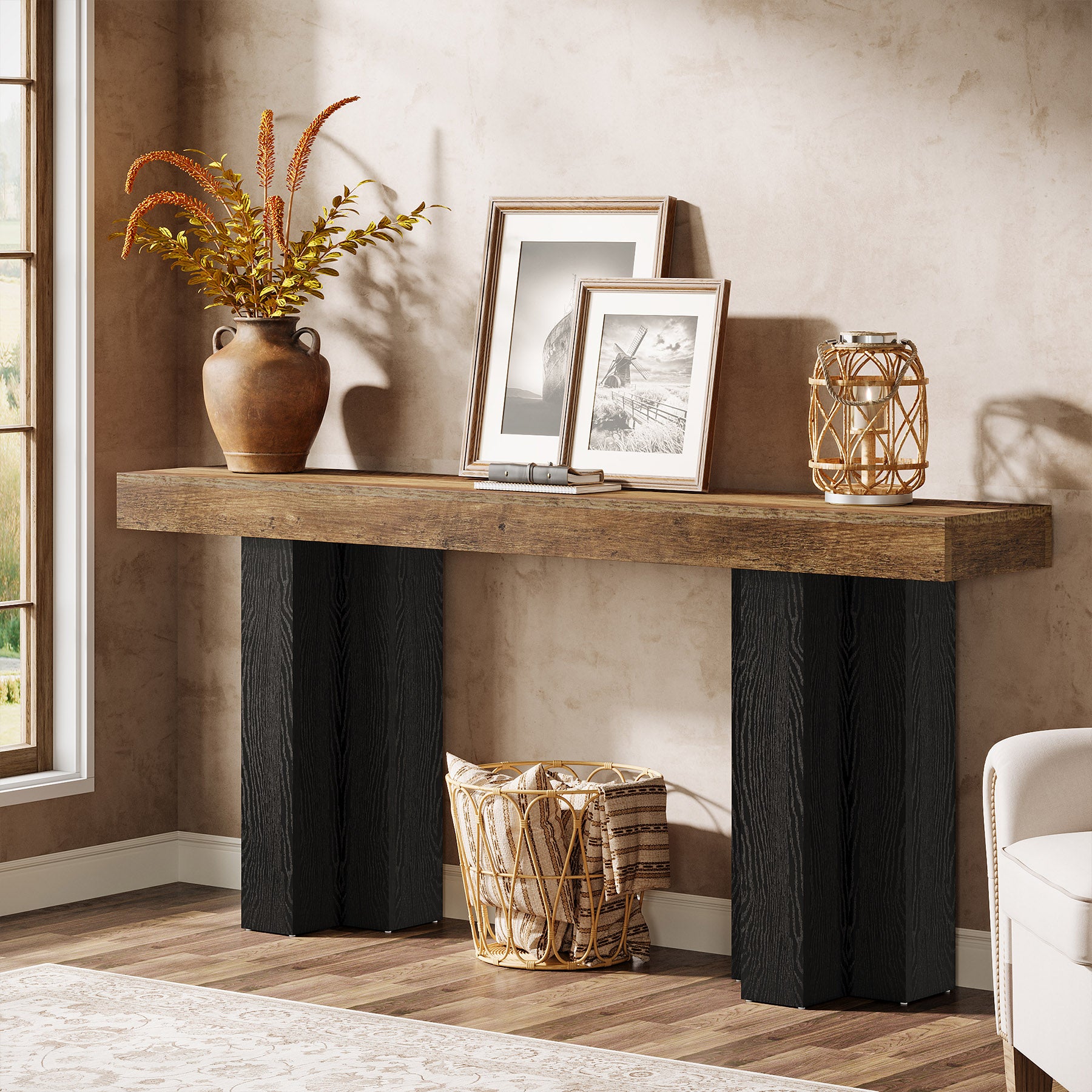 160 cm Smalle Consoletafel voor Hal en Woonkamer, Landelijke Haltafel voor Achter de Bank