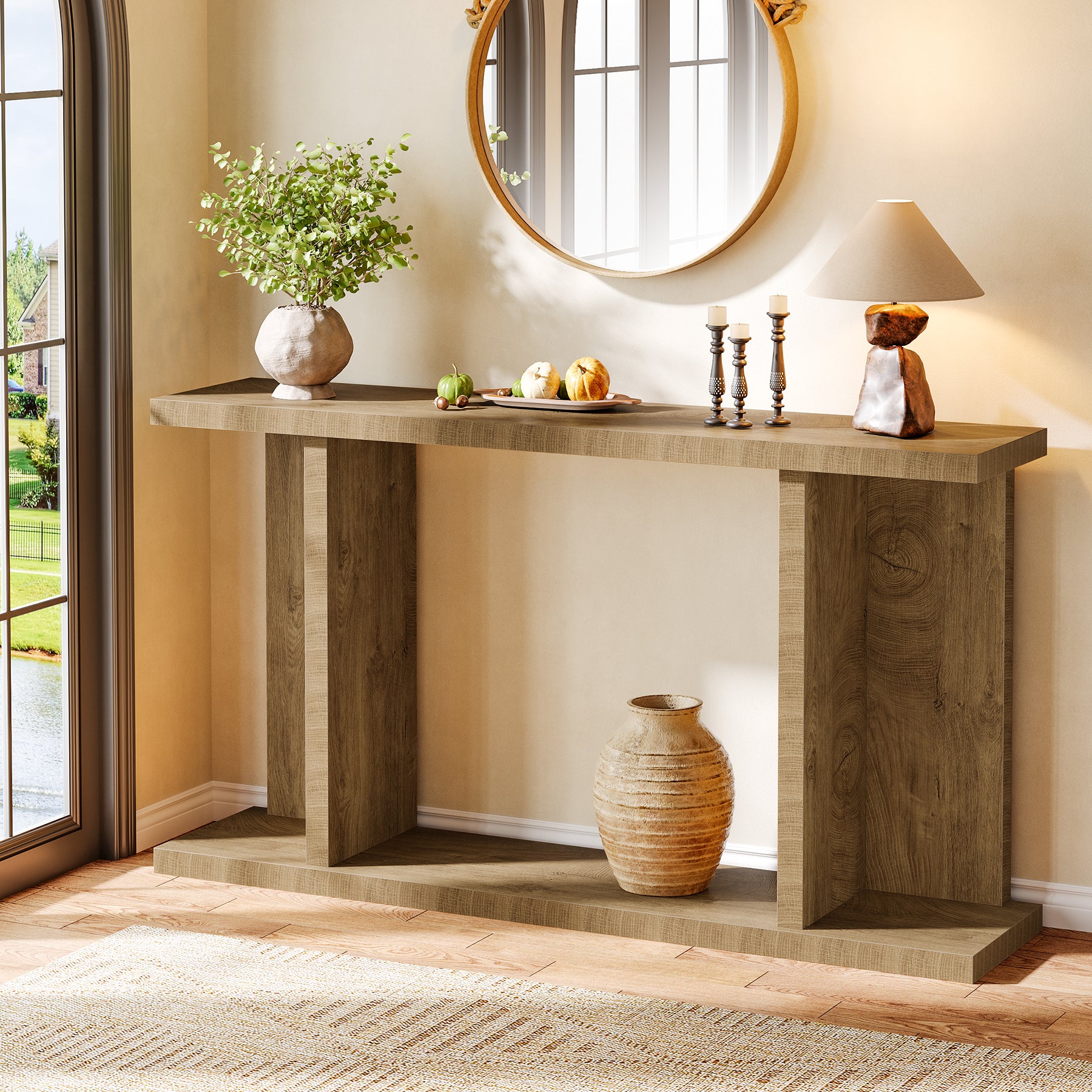 140 cm Consoletafel, 2-Laags Landelijke Banktafel voor Achter de Bank