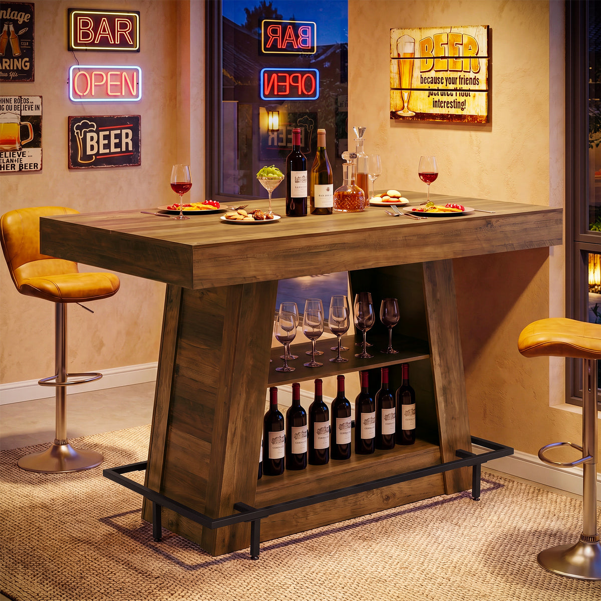 120 cm Tribesigns hoge bartafel met 3 opbergplanken, industriële keukentafel met voetsteun voor eetkamer