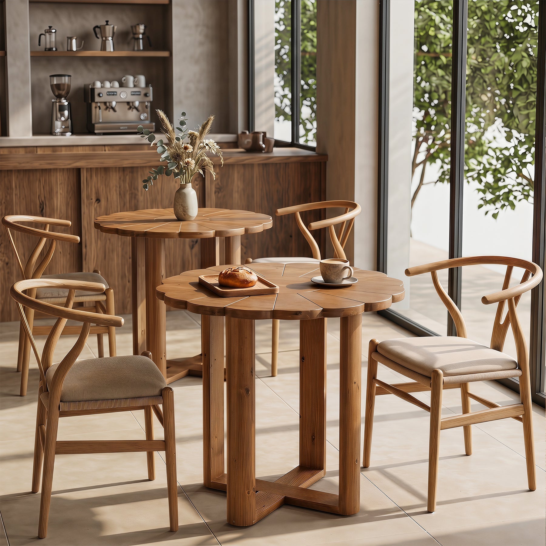 Tribesigns Massief Houten Ronde Eettafel 80 cm voor 2–4 personen, Landelijke Eetkamertafel met Floraal Snijwerkpatroon