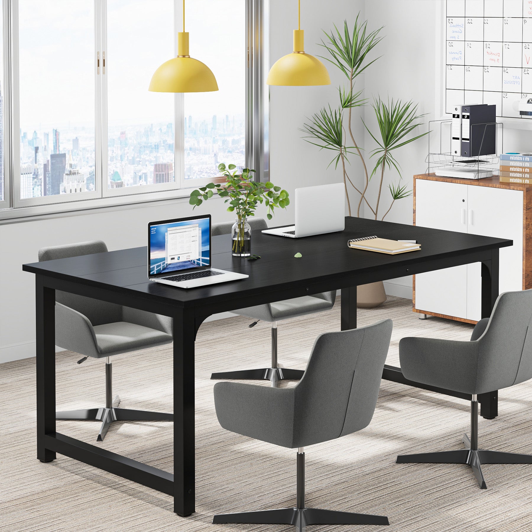 160x80 cm Computerbureau, Ruime Werkplek in Vintage Bruin en Zwart