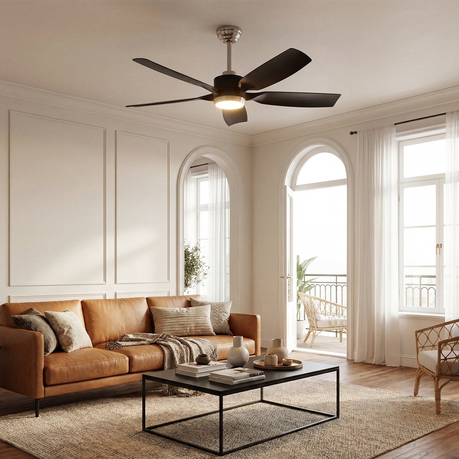 132 cm Tribesigns moderne plafondventilator met licht en afstandsbediening, 5-bladige ventilatorlamp met dimbare ledverlichting voor woonkamer terras en veranda [Energieklasse E]