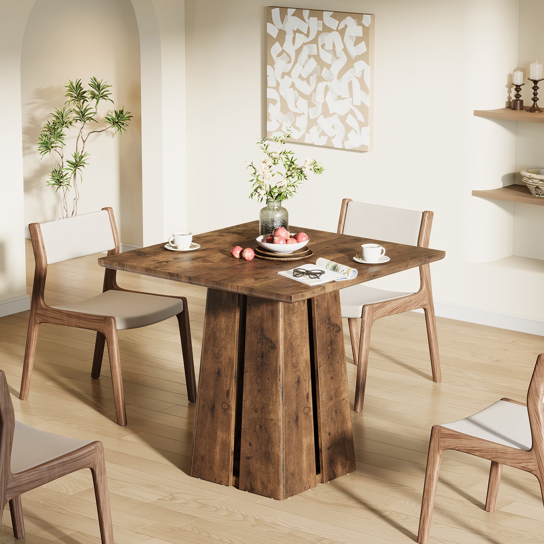 Eettafel van 80 cm in Rustiek Bruin, Industriële Vierkante Keukentafel voor 4 Personen