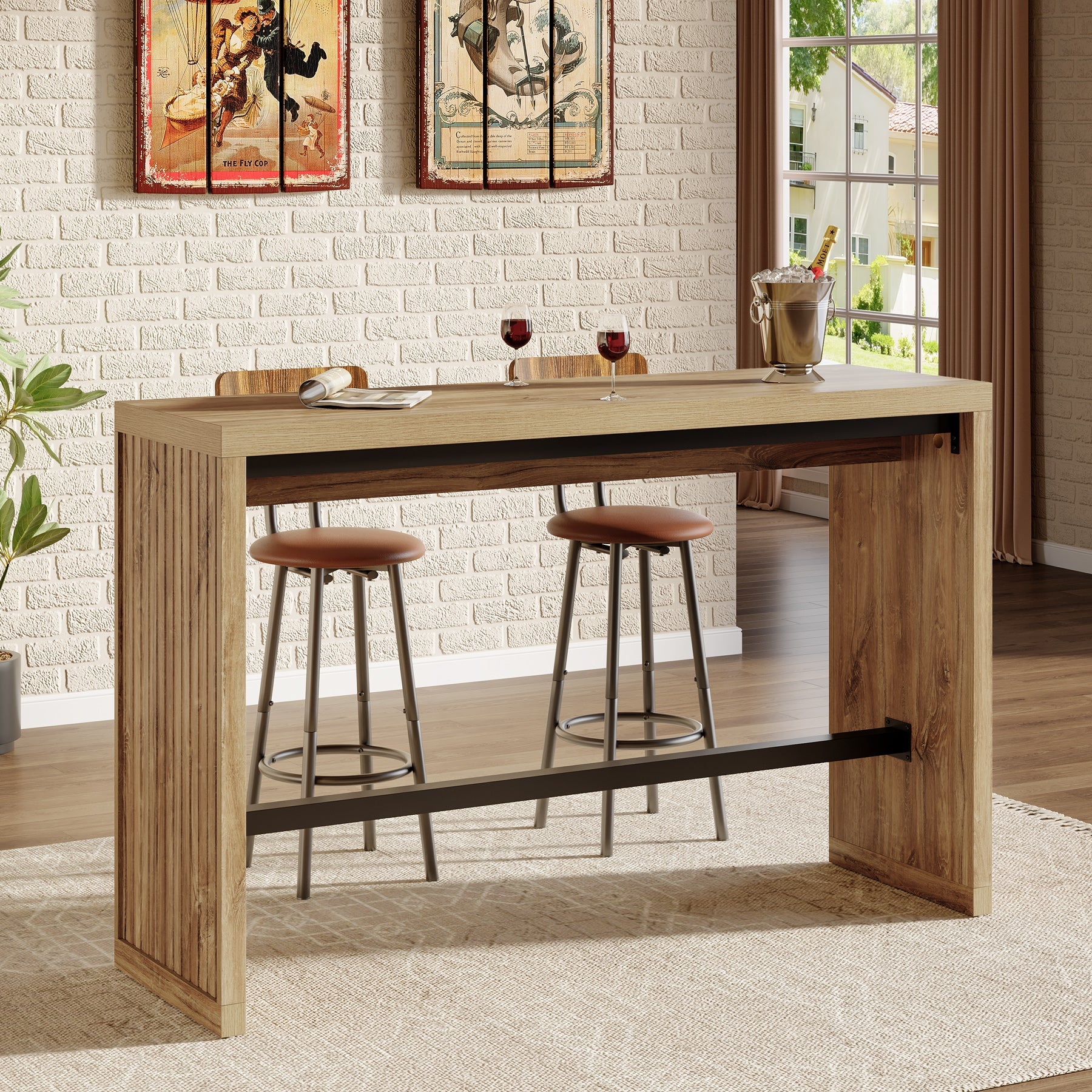 Tribesigns bartafel van 140 cm, hoge tafel met metalen voetensteun, statafel in moderne landelijke stijl