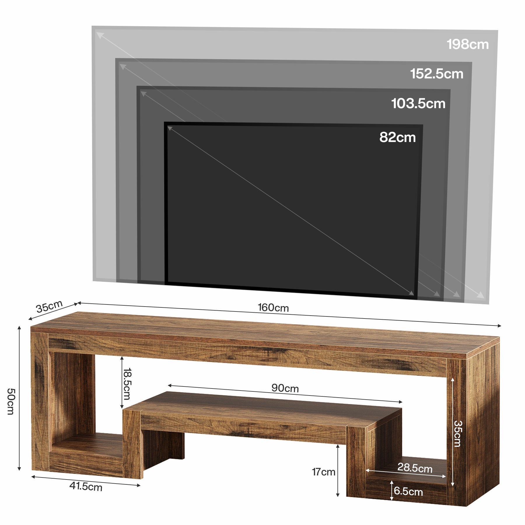 160 cm Tribesigns TV-Meubel voor 55–75 Inch TV’s, Landelijk Entertainment Center met Open Opbergruimte