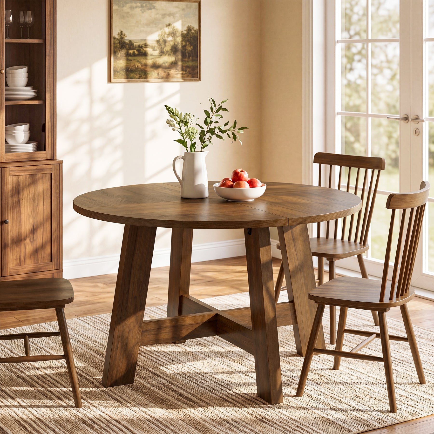 Tribesigns 118 cm ronde eettafel, farmhouse keukentafel met kruissteun voor 4-6 personen