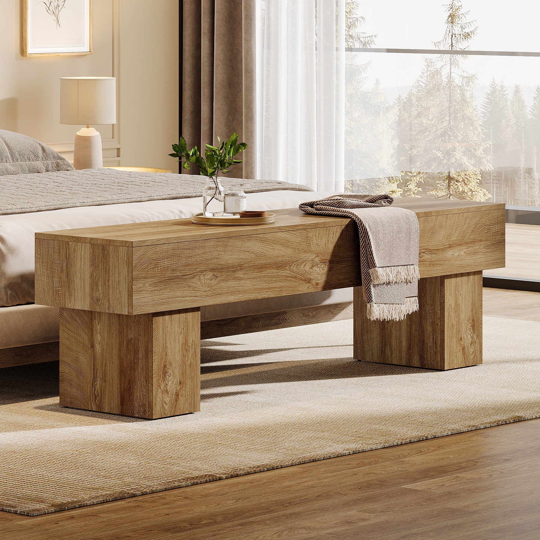 Tribesigns 160 cm Extra Lange Slaapkamerbank, Houten Farmhouse Bank voor Slaapkamer