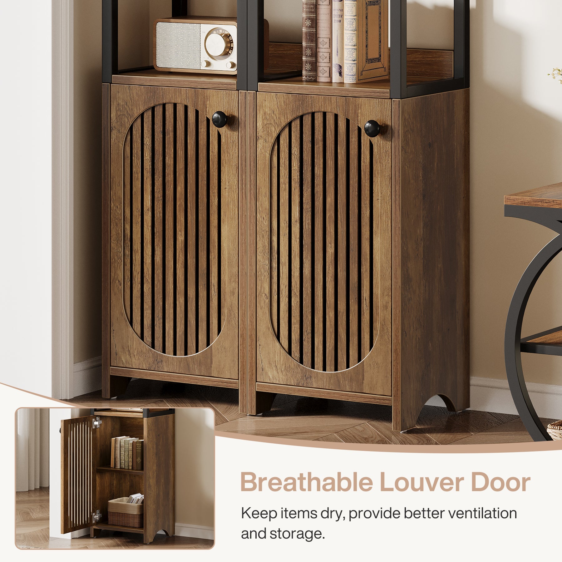 180 cm Hoge Boekenkast, Industriële Hoekkast met Lamellendeur voor Woonkamer en Kantoor