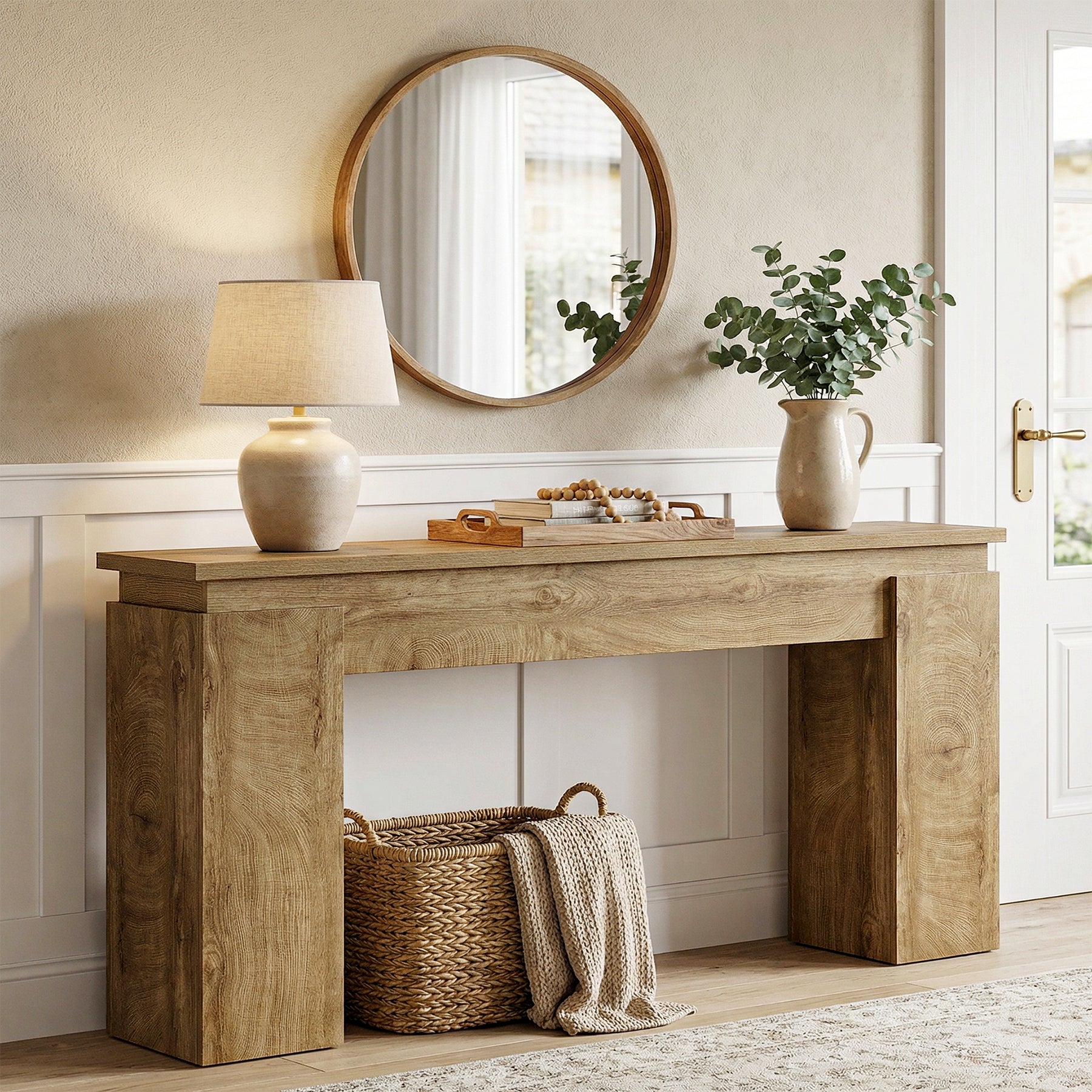 160 cm Consoletafel met Open Opbergrek, Landelijke Sofa Tafel voor Woonkamer en Entree