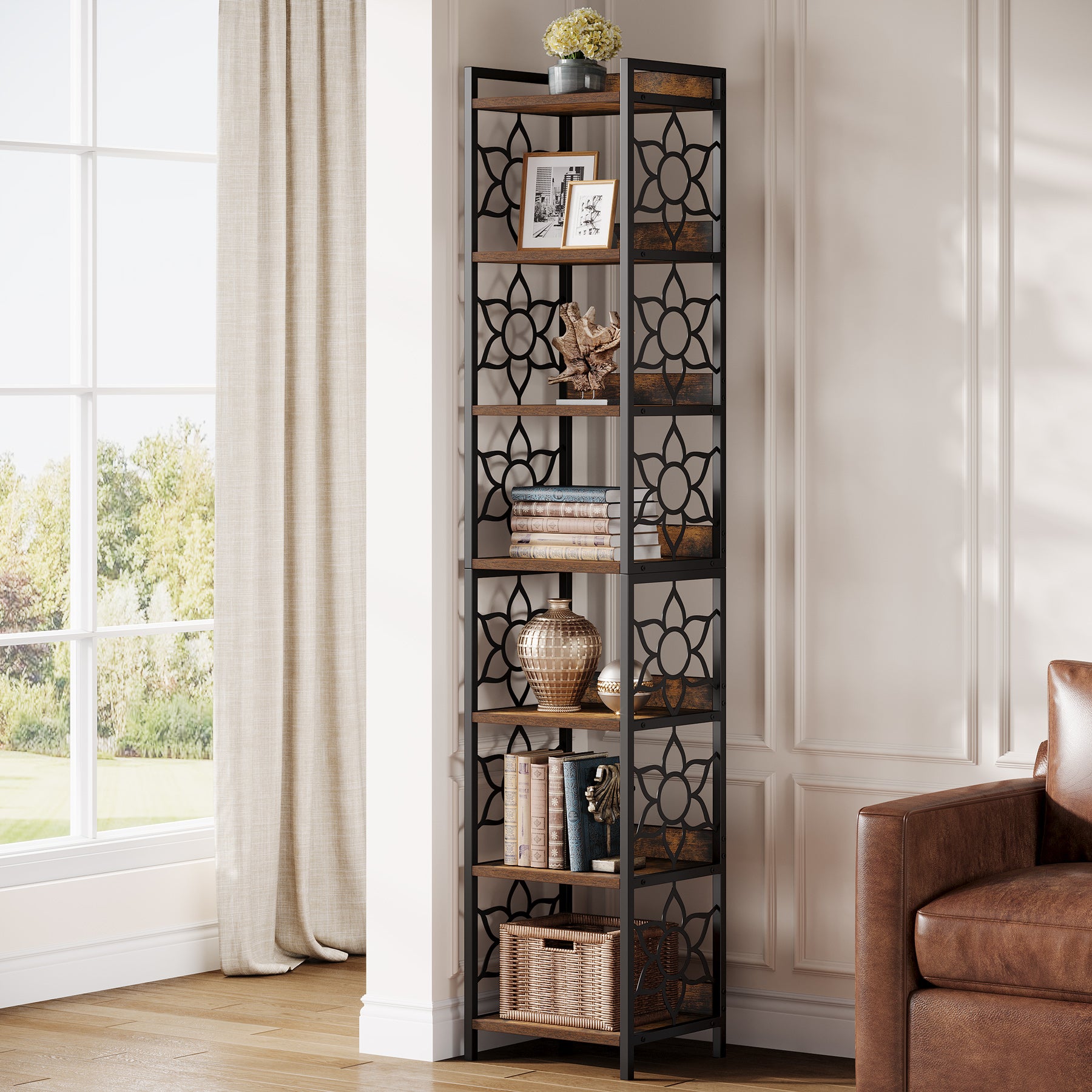 Tribesigns 200 cm 7-Tier Hoekplank，Extra Hoge Smalle Boekenplank