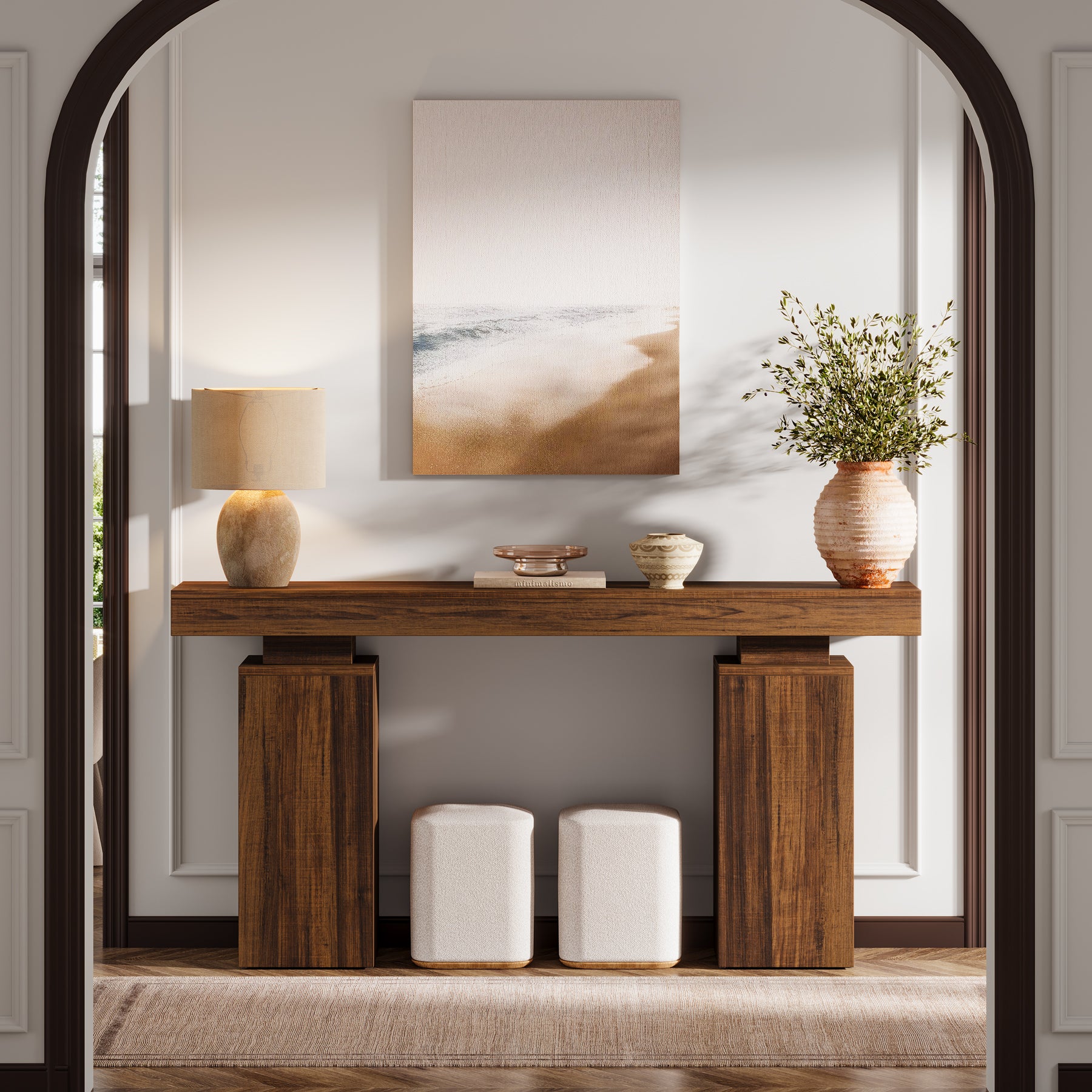 Consoletafel van 160 cm in landhuisstijl voor hal en achter de bank, moderne houten sidetable voor woonkamer en entree