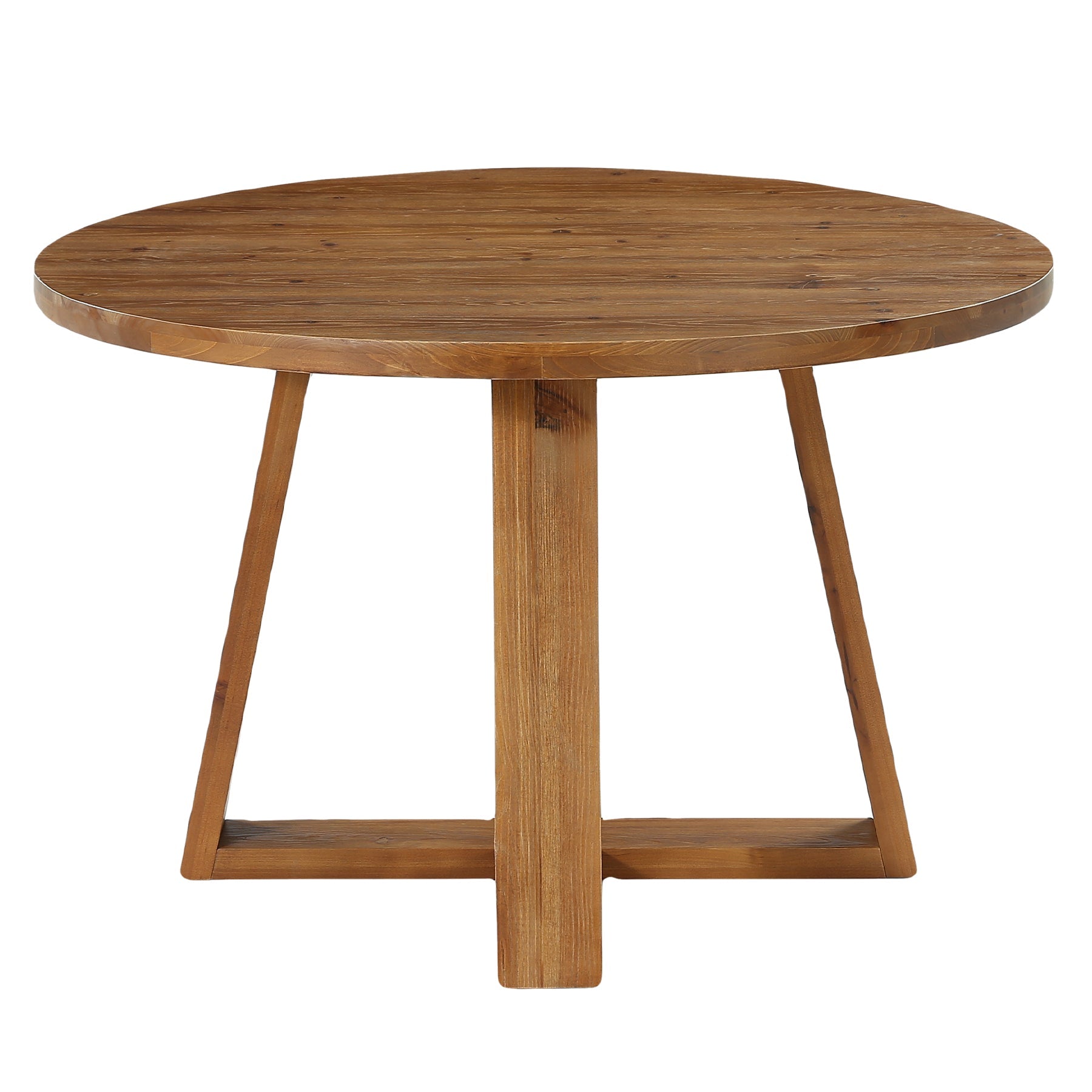 120 cm Ronde Eettafel, Landelijke Massief Houten Keukentafel met Schragenonderstel voor 4 Personen