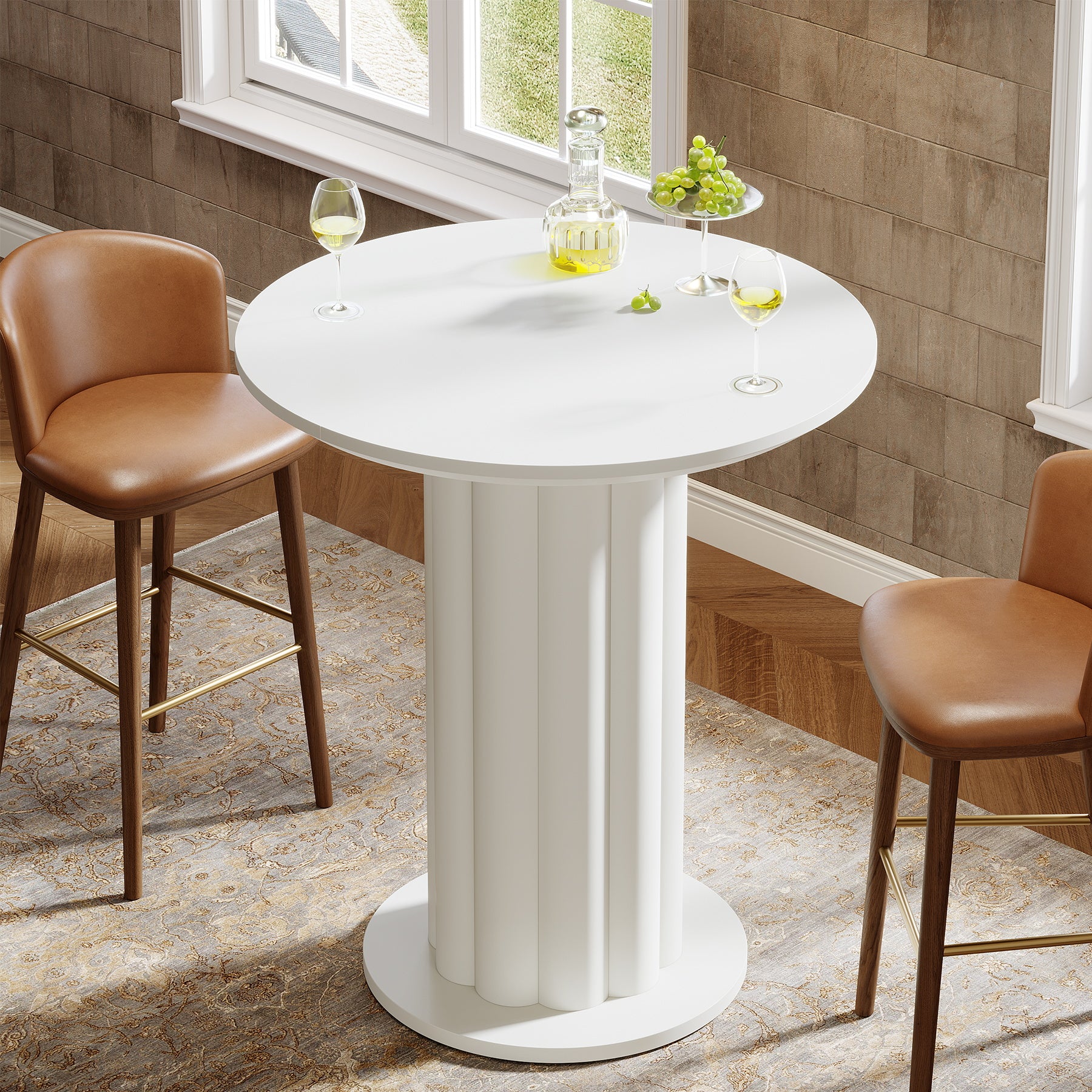 Tribesigns 99 cm Hoge Bartafel met Romeins Zuilenvoet, Ronde Tafel voor Kleine Ruimtes