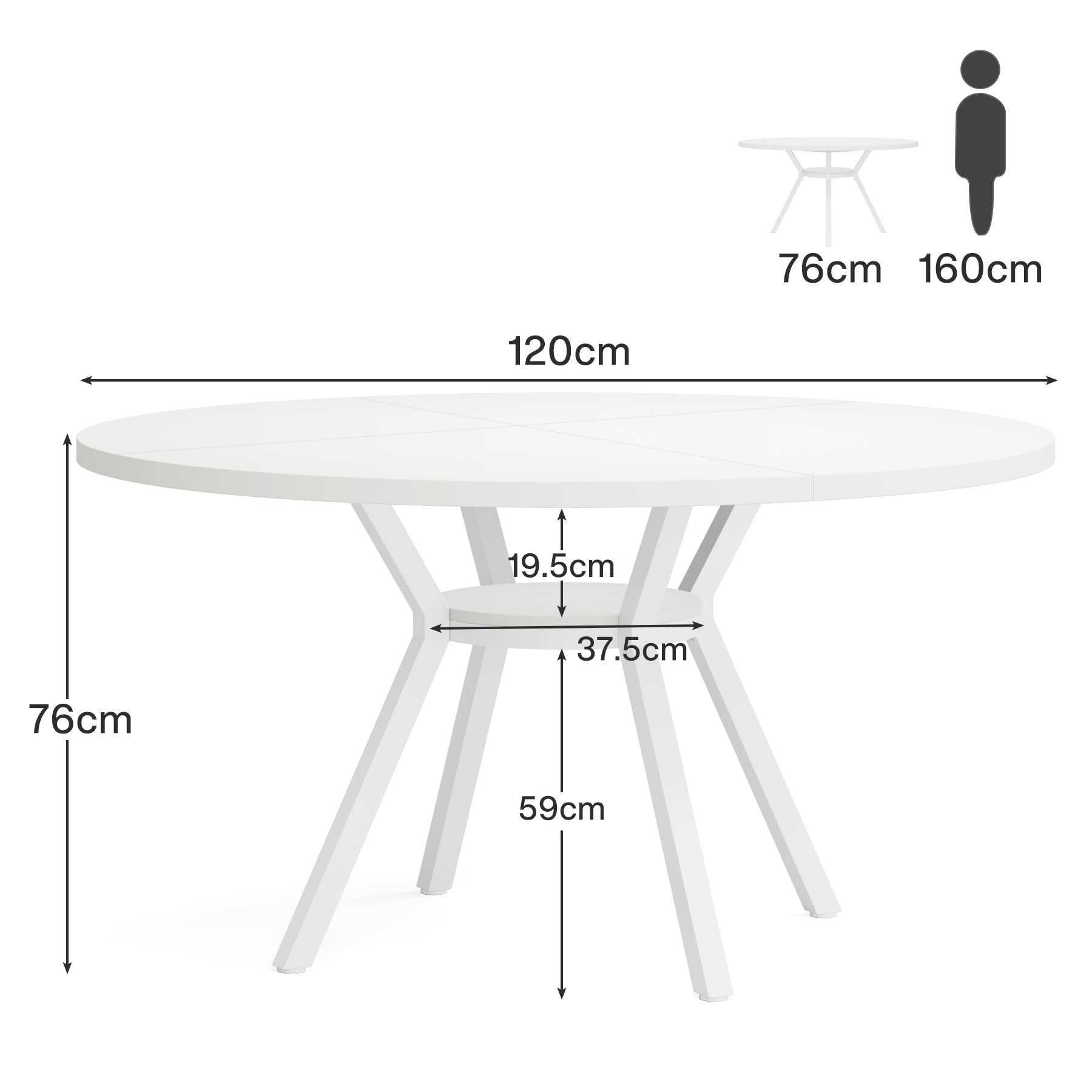 Ronde eettafel voor 4 personen, 120 cm met metalen frame en opbergvak in bruin