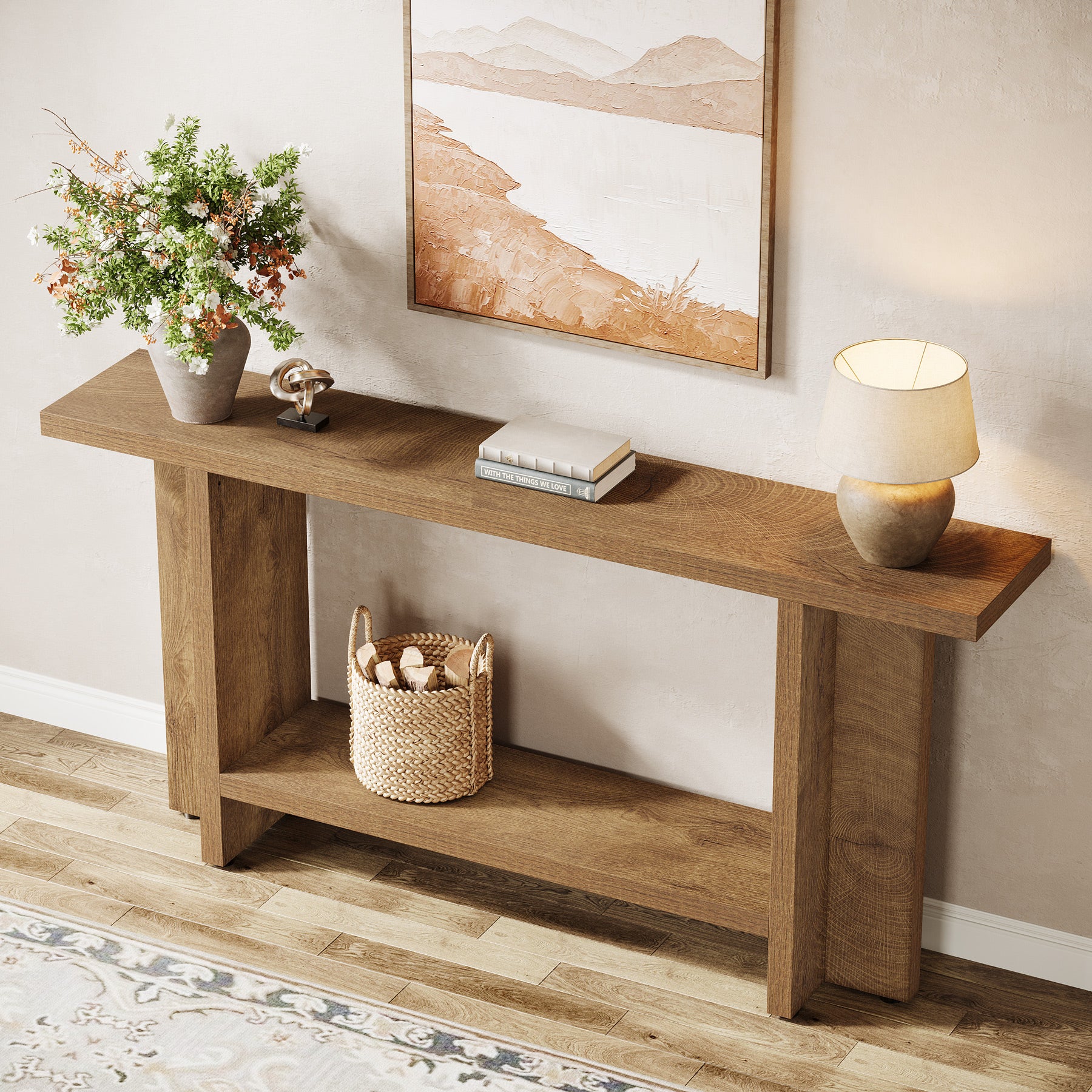 Smal Design Console Meubel, 150 cm Lange Tafel met Plank voor Entree en Woonkamer