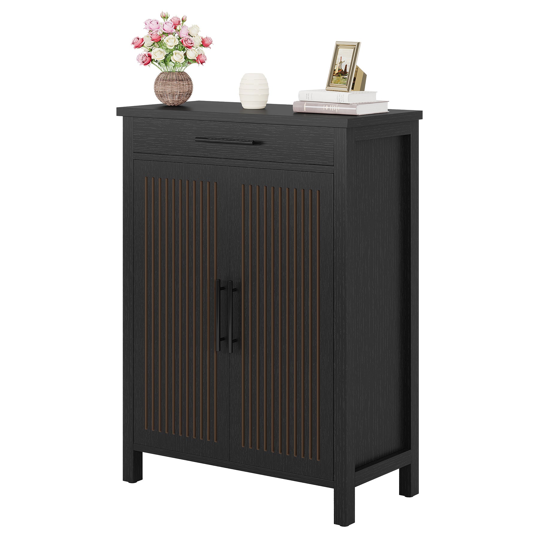 Smal Schoenenmeubel 80 cm, Verstelbare Kast Met 5 Planken En Lamellendeuren