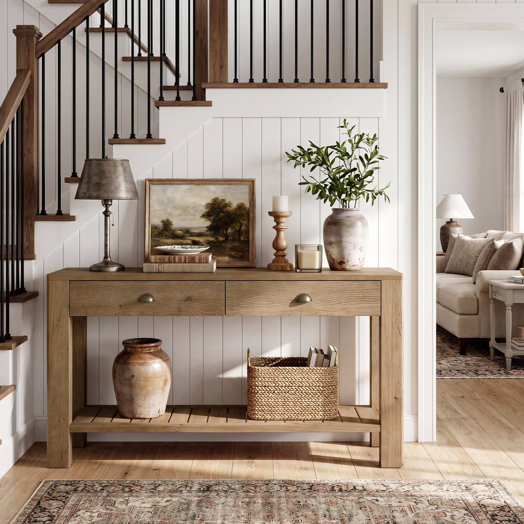 Tribesigns massief houten consoletafel 140 cm, haltafel met 2 lades en open opbergruimte