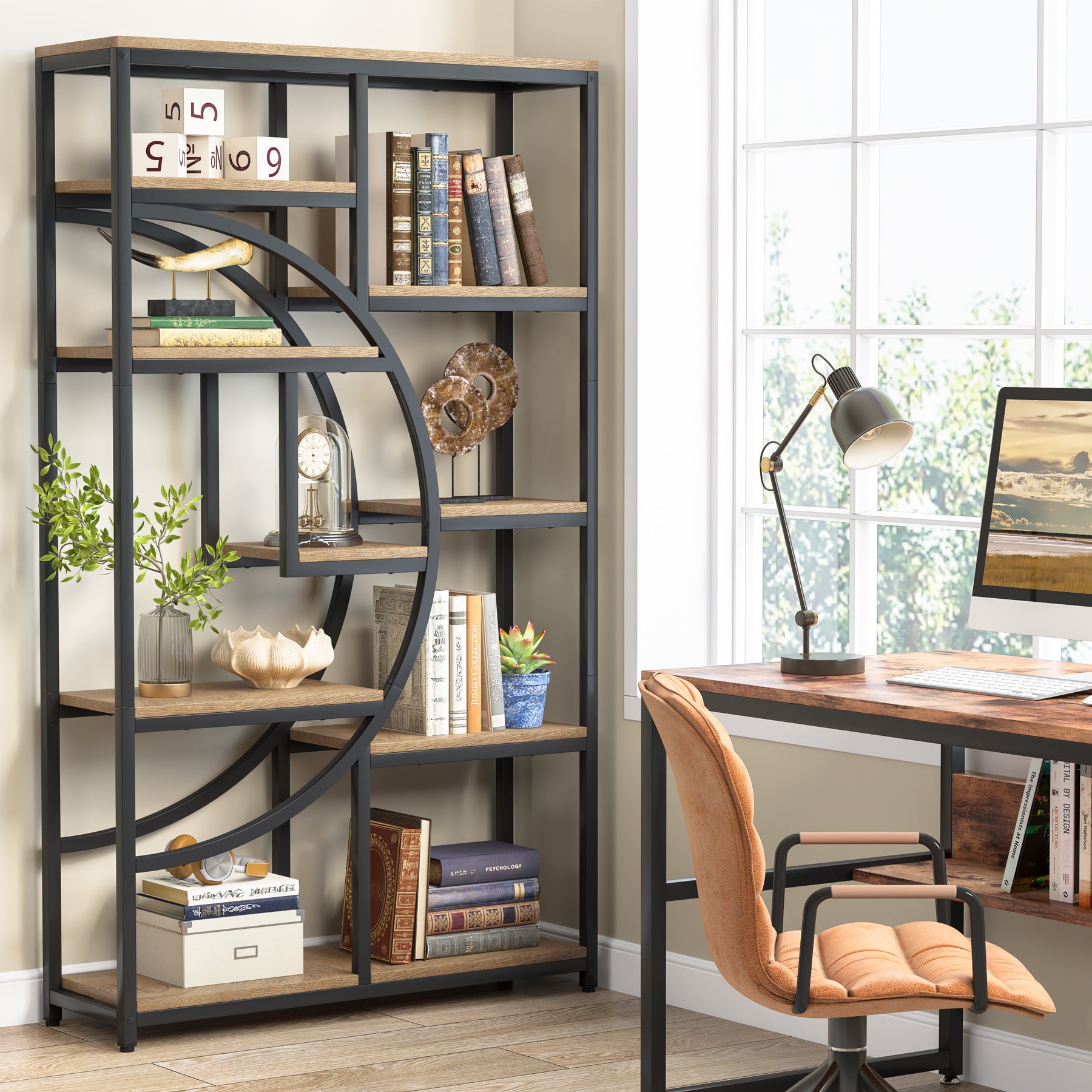 180 cm Tribesigns Boekenkast, Industriële 5-Lags Etagère met 9 Open Planken