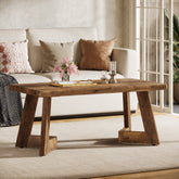 120 x 60 cm Rechthoekige Landelijke Salontafel, Center Tafel met V-vormige Poten voor Woonkamer 3