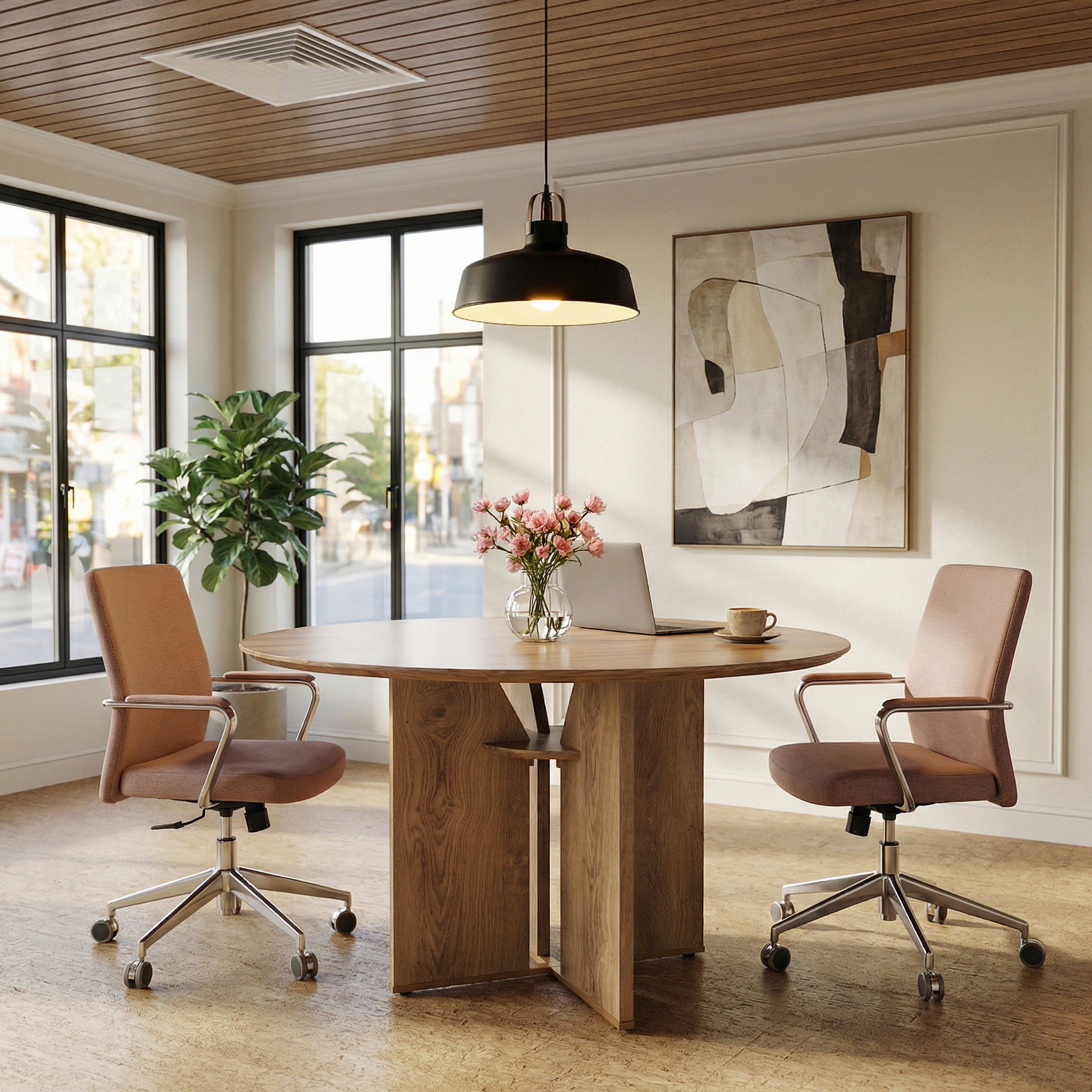 Tribesigns 100 cm Ronde Vergadertafel, Kantoortafel met Opbergrek voor Vergaderruimte